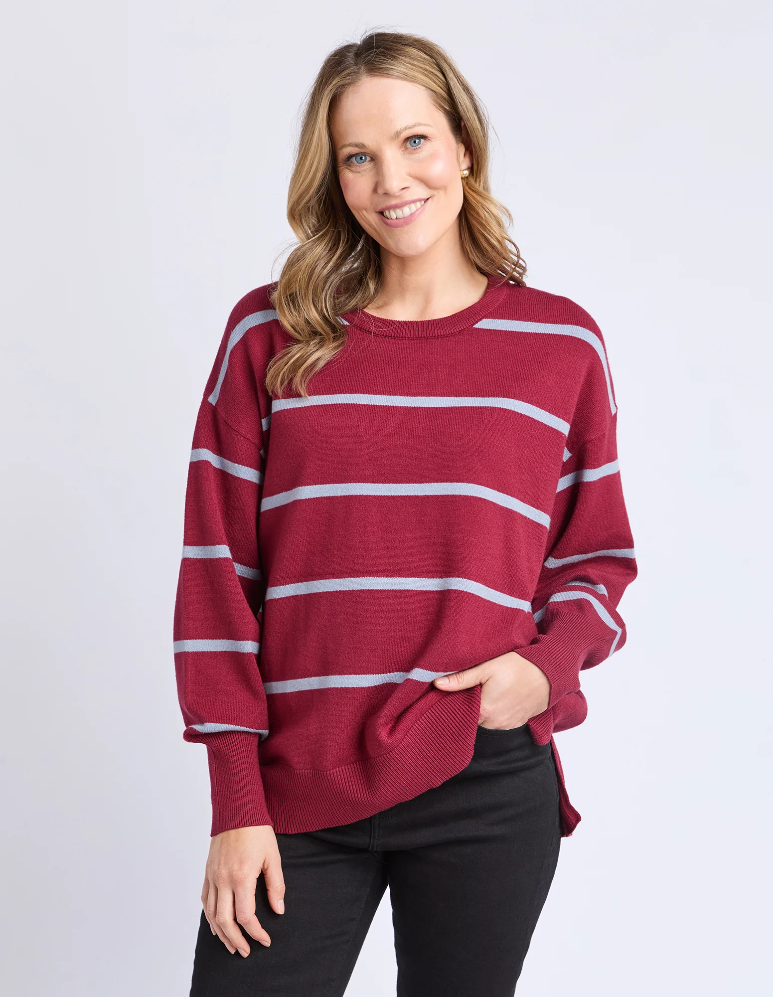 Elm Charli Stripe Knit Maroon