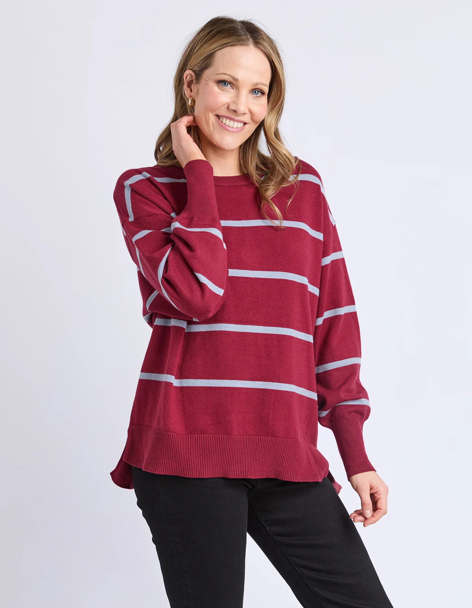 Elm Charli Stripe Knit Maroon - Image 3