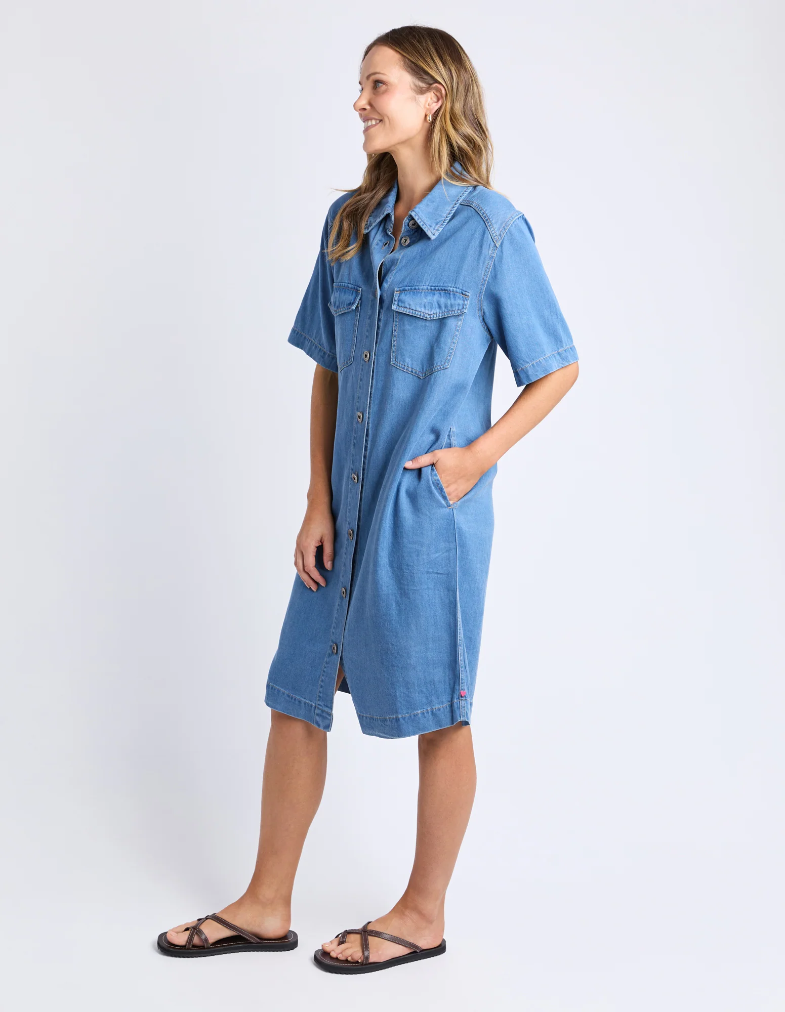 Elm Cora Denim Dress Mid Blue Wash - Image 10