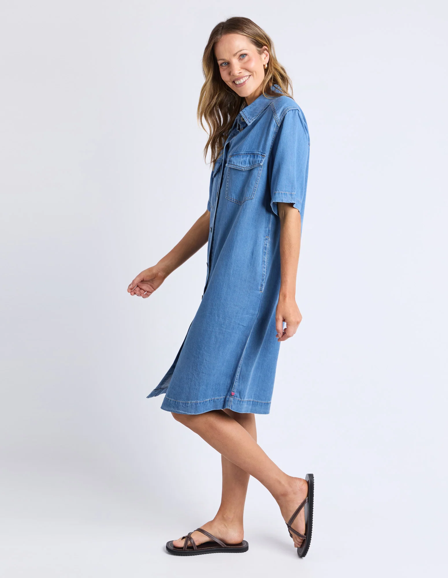 Elm Cora Denim Dress Mid Blue Wash - Image 11