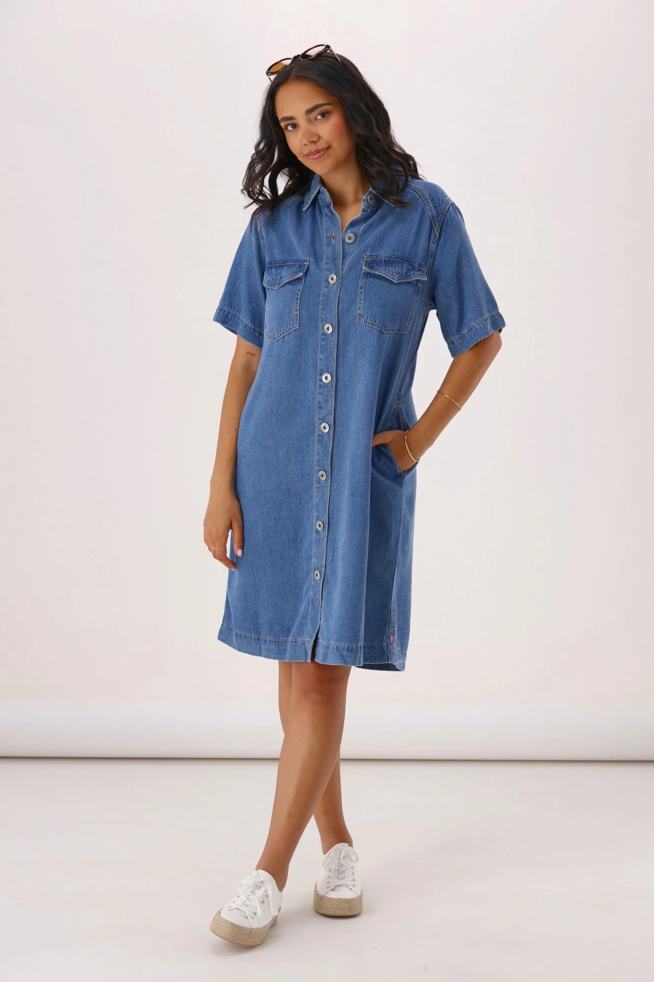 Elm Cora Denim Dress Mid Blue Wash - Image 2