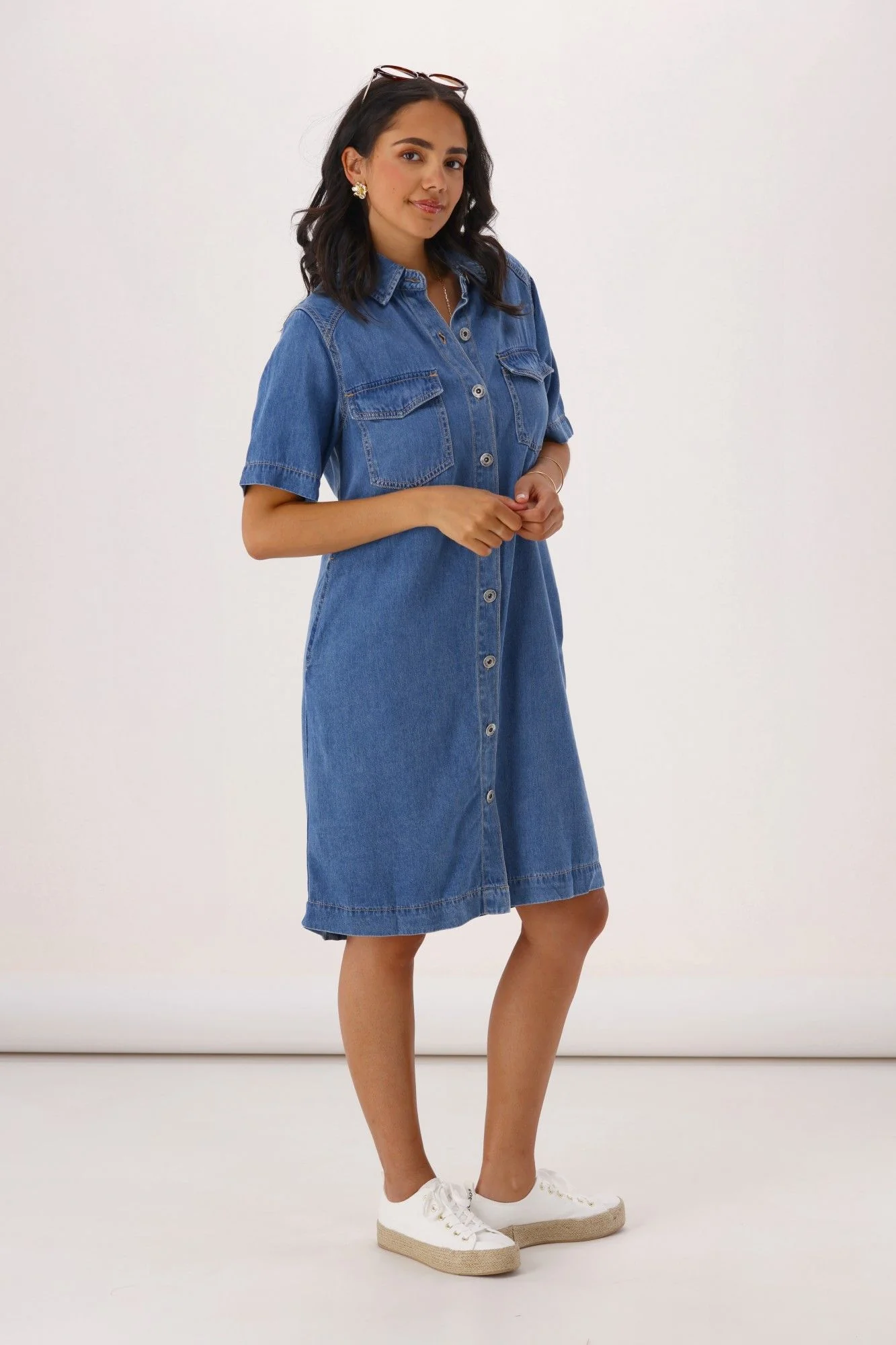 Elm Cora Denim Dress Mid Blue Wash - Image 3