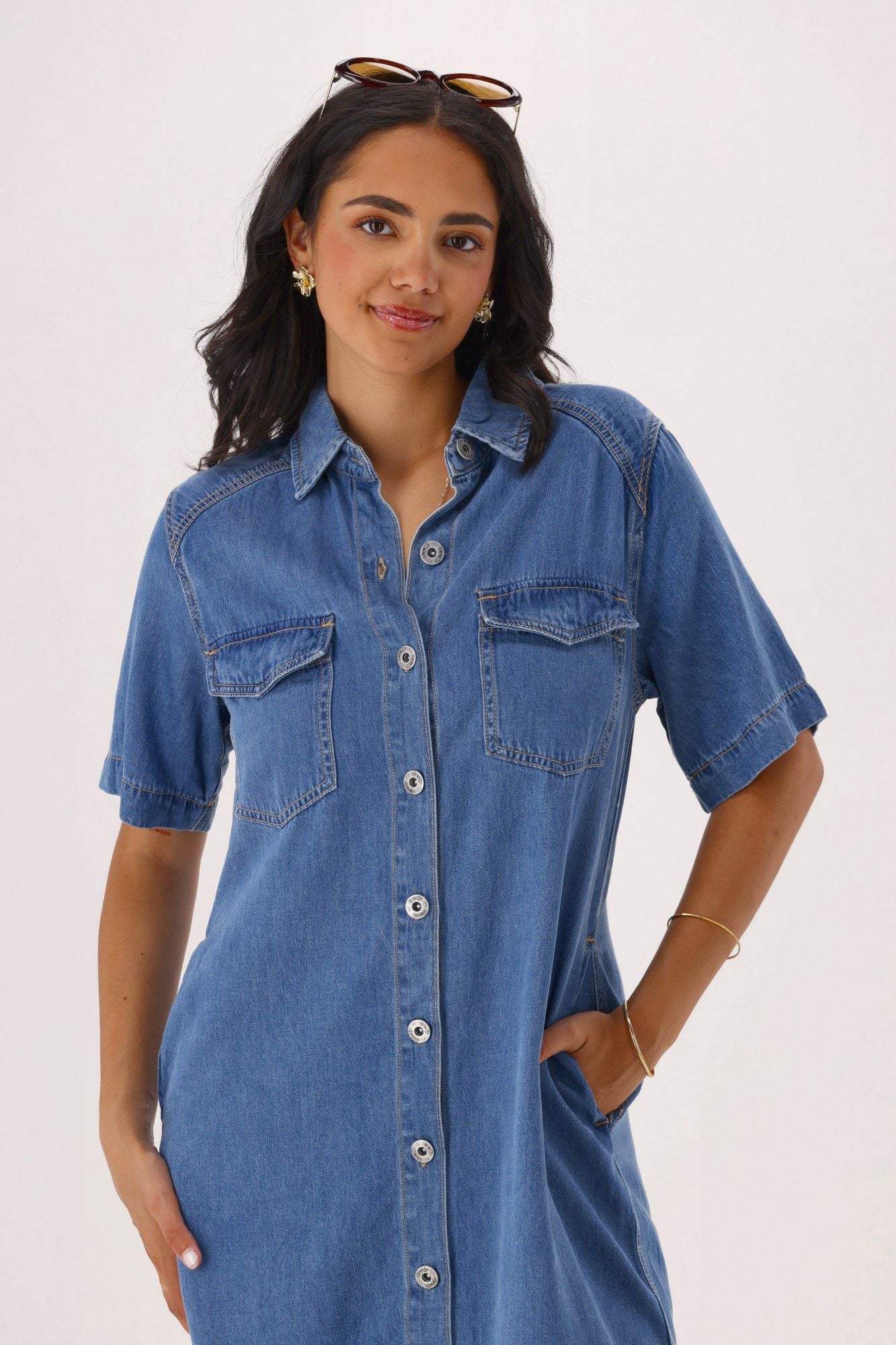 Elm Cora Denim Dress Mid Blue Wash - Image 4