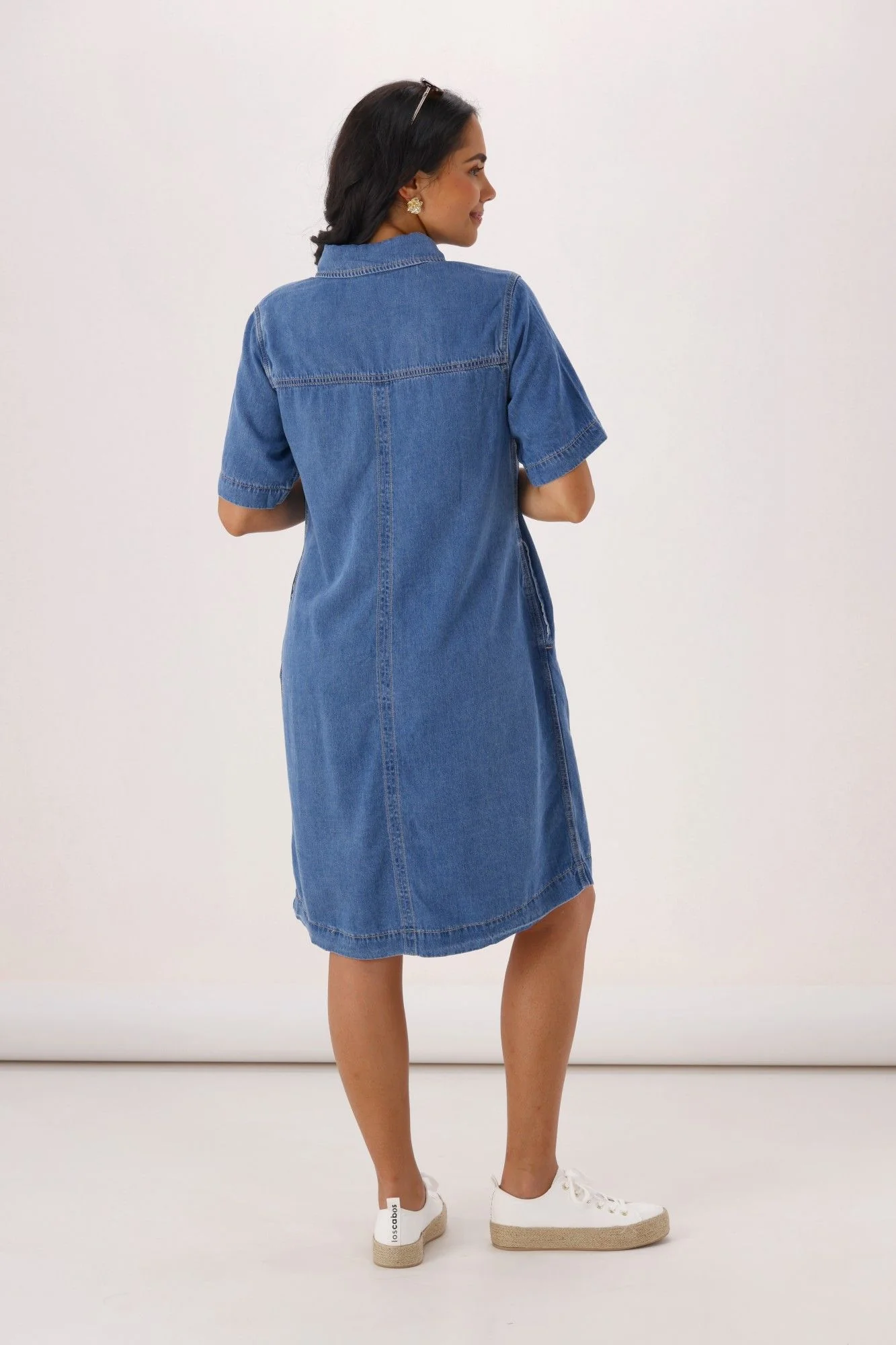 Elm Cora Denim Dress Mid Blue Wash - Image 5