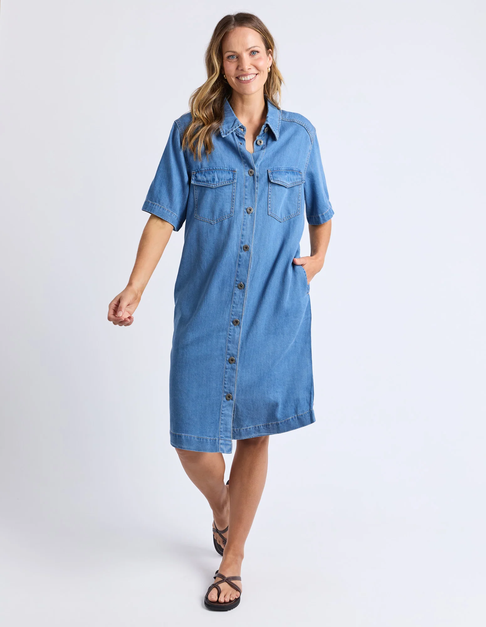 Elm Cora Denim Dress Mid Blue Wash - Image 7