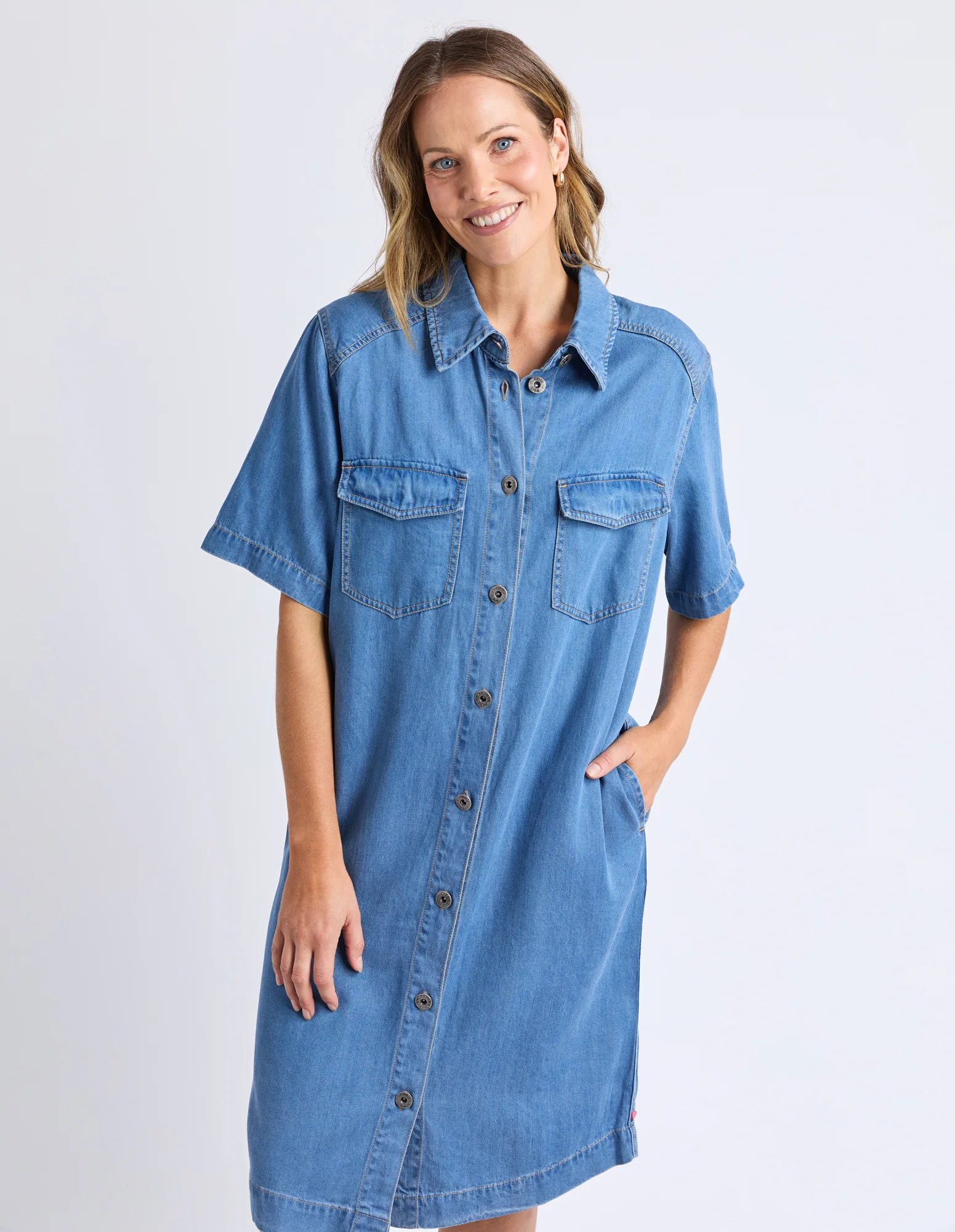 Elm Cora Denim Dress Mid Blue Wash - Image 8
