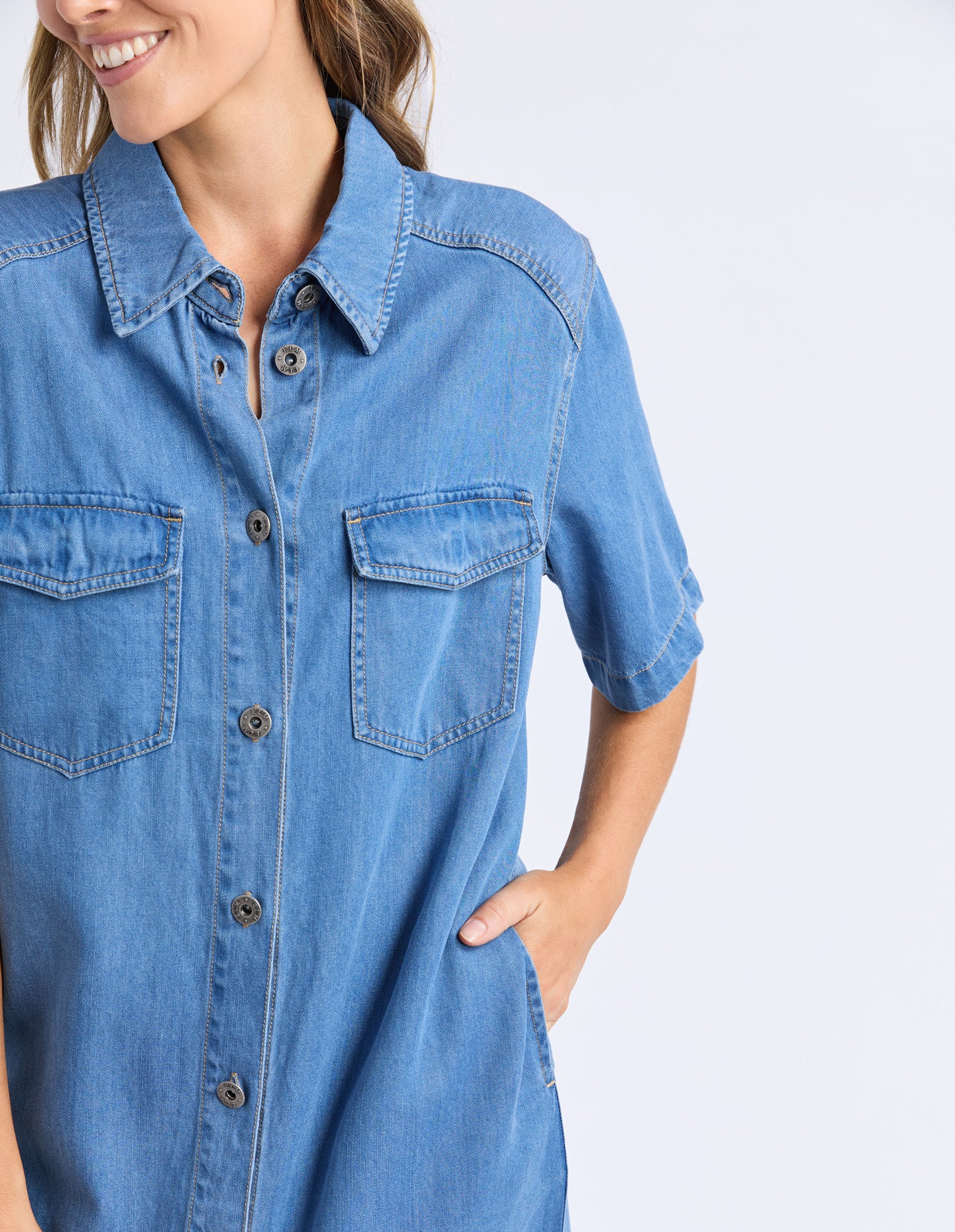 Elm Cora Denim Dress Mid Blue Wash - Image 9