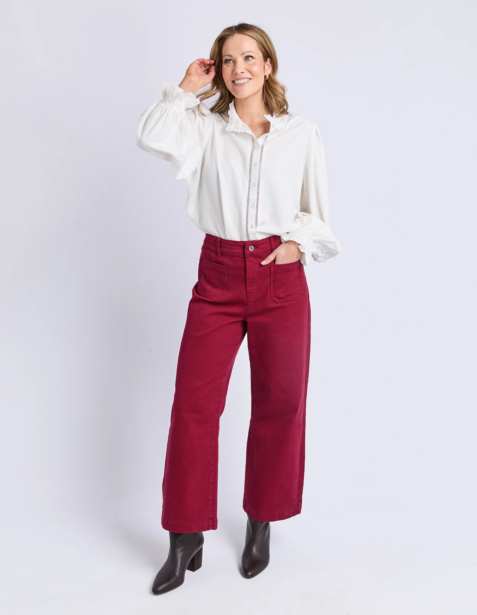Elm Delphi Front Pocket Jean Maroon - Image 3