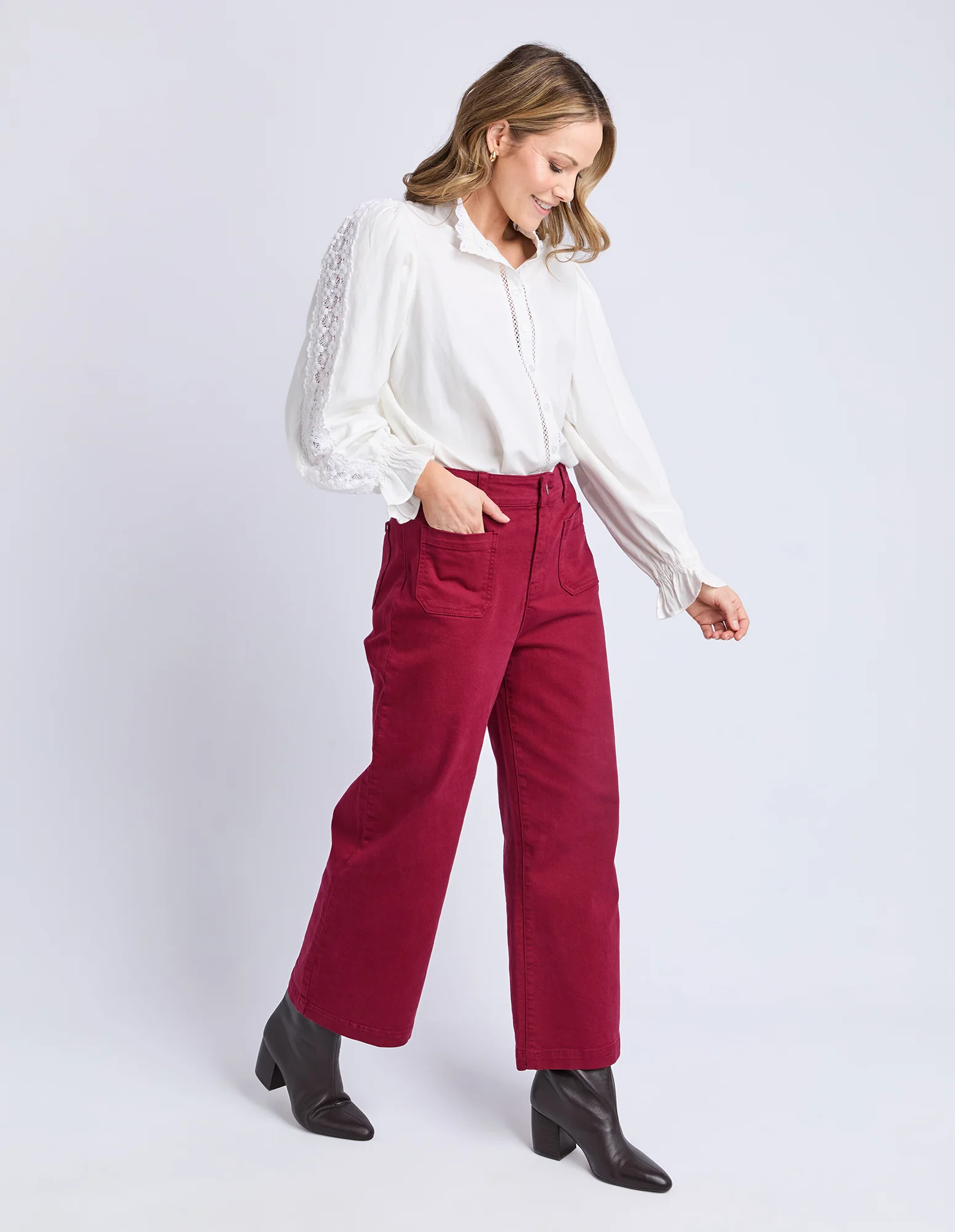 Elm Delphi Front Pocket Jean Maroon - Image 5