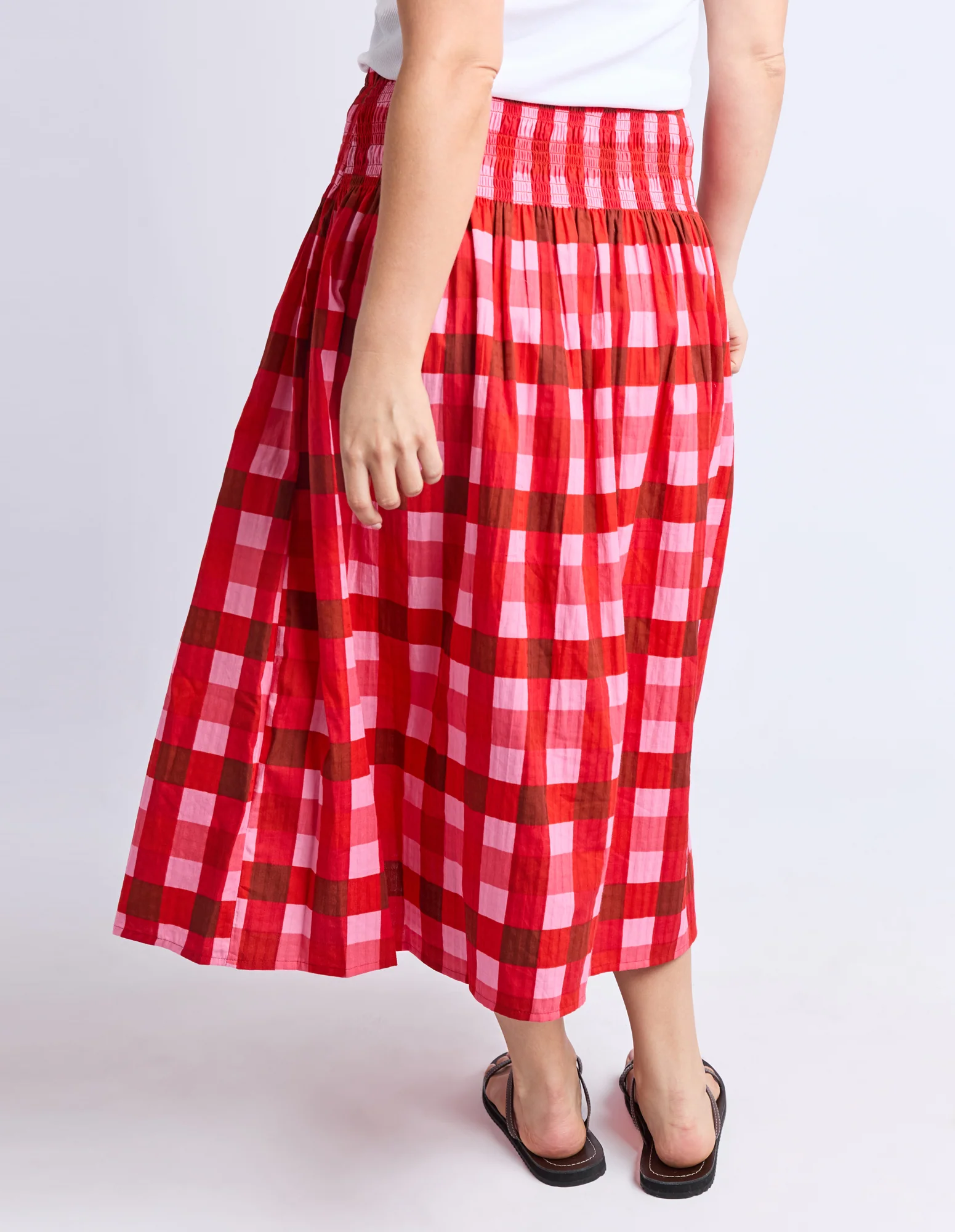 Elm Edin Shirred Skirt Poppy Red Check - Image 8