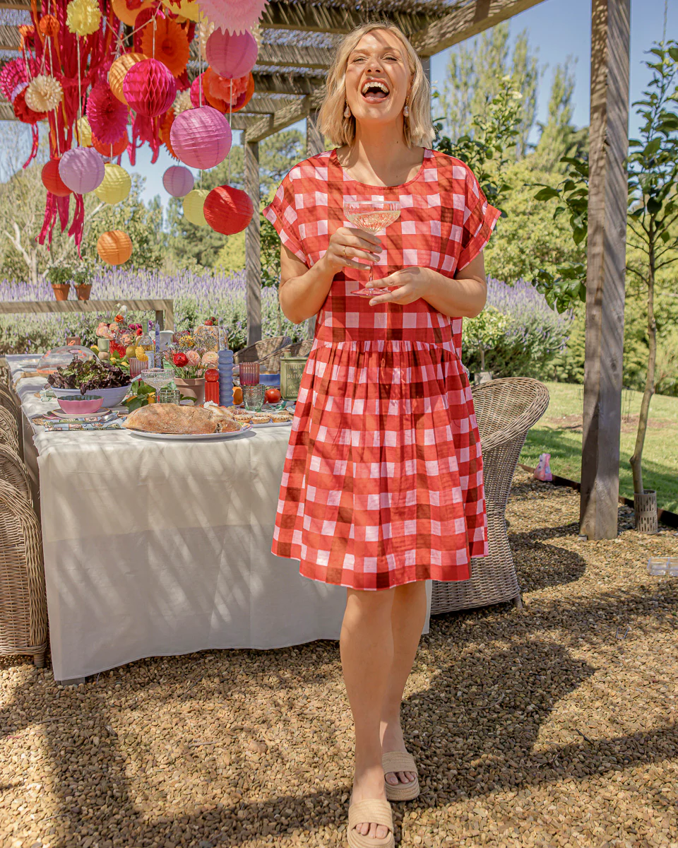 Elm Edin Short Sleeve Dress Poppy Check