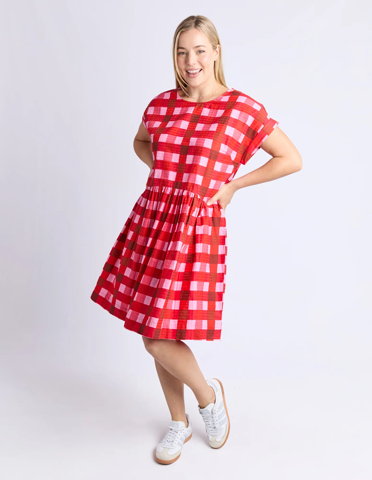 Elm Edin Short Sleeve Dress Poppy Check - Image 3