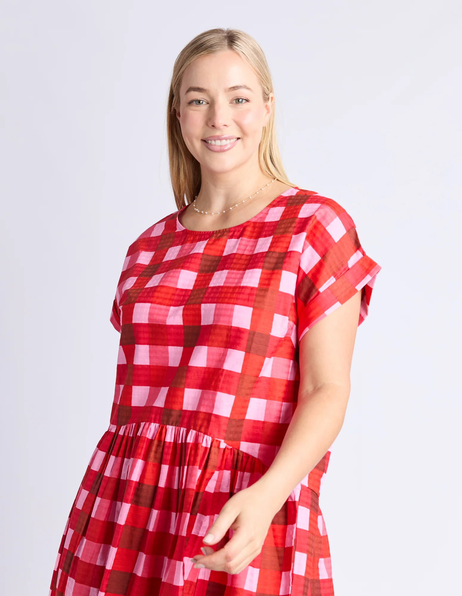 Elm Edin Short Sleeve Dress Poppy Check - Image 4