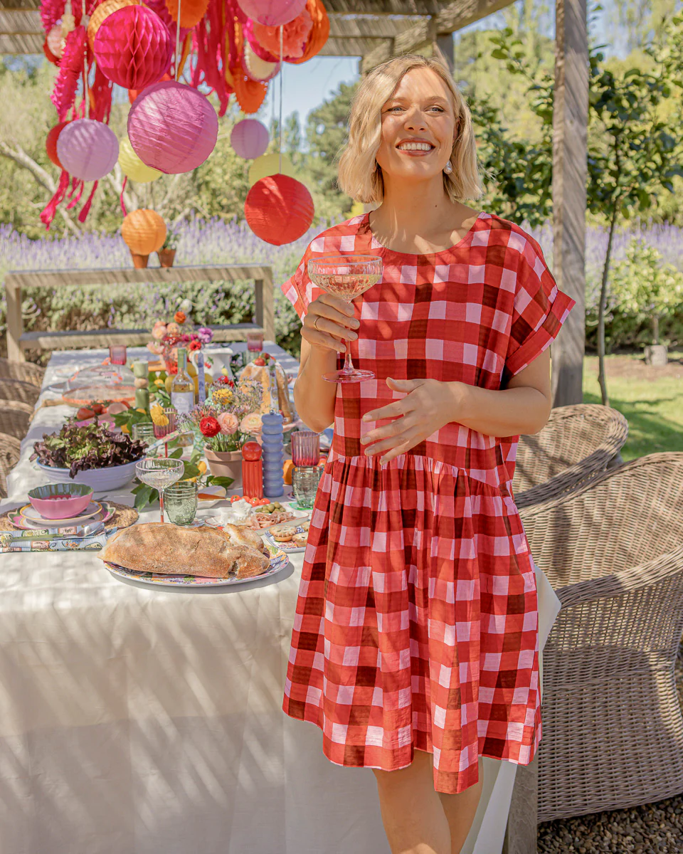 Elm Edin Short Sleeve Dress Poppy Check - Image 6