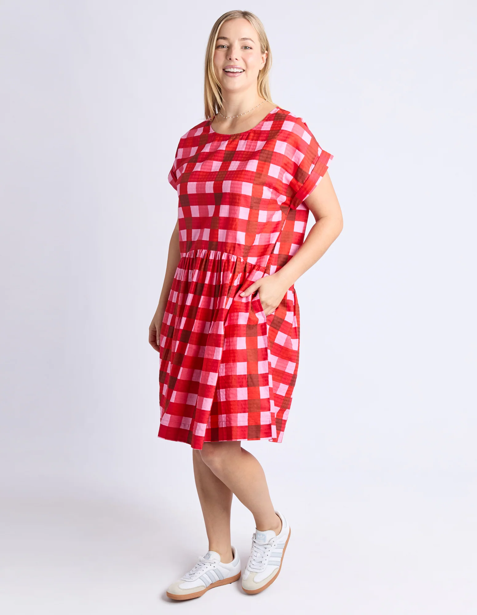 Elm Edin Short Sleeve Dress Poppy Check - Image 7