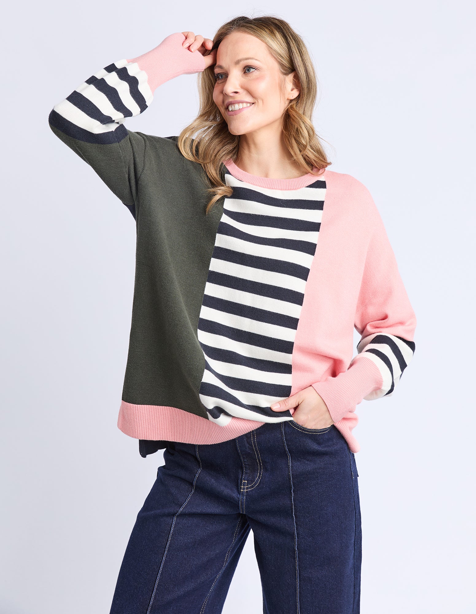 Elm Freja Knit Navy Block Stripe
