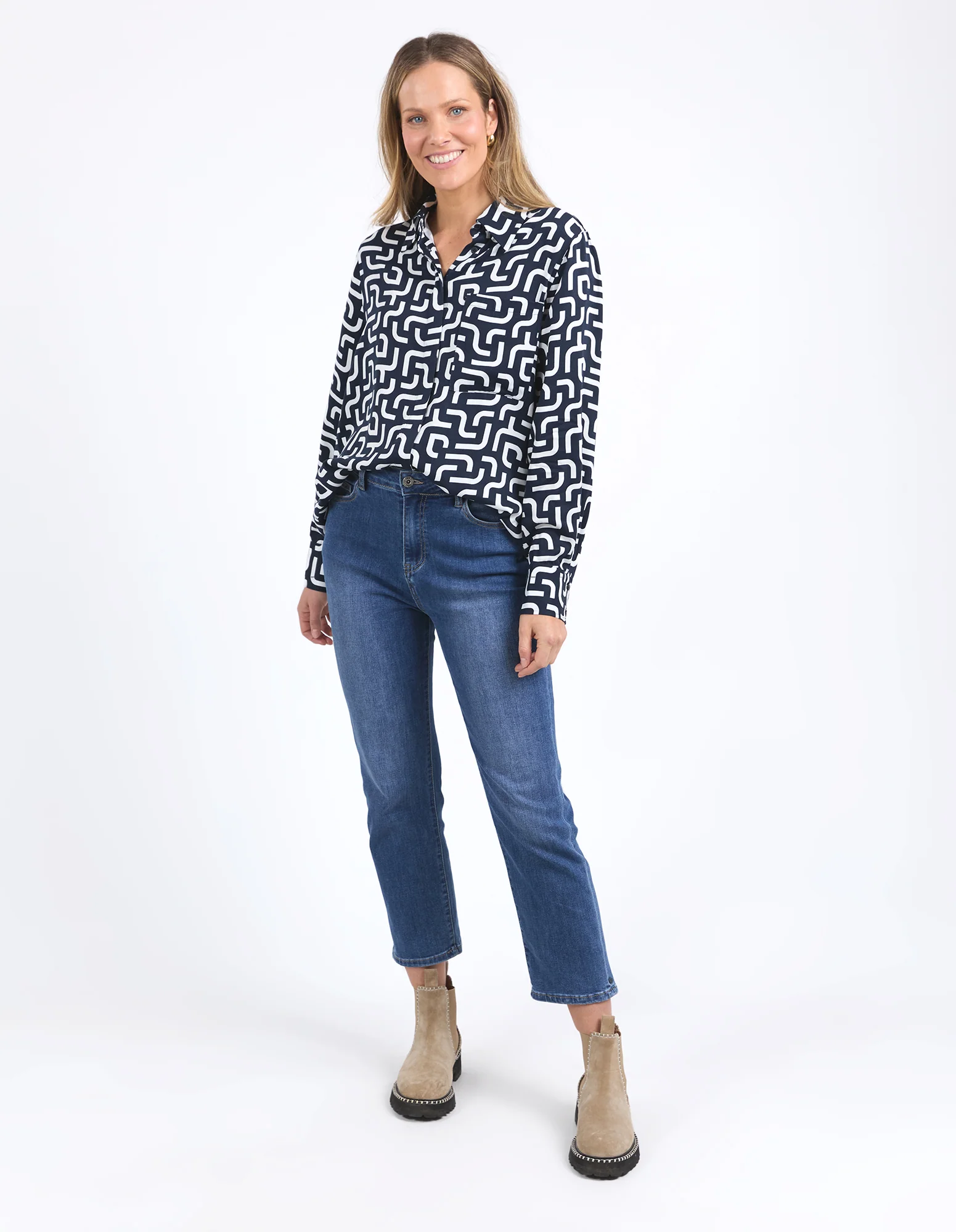 Elm Gemma Geo Shirt Navy Geo Print - Image 4