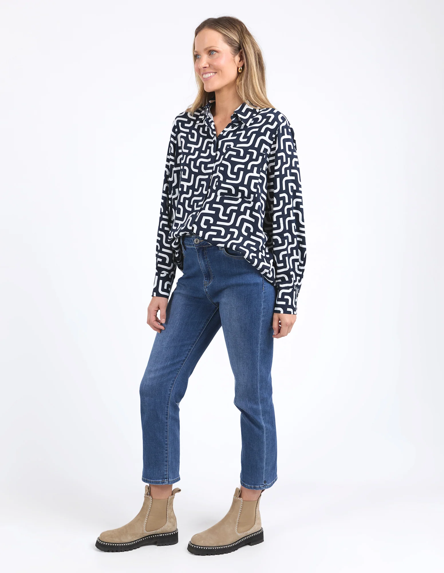 Elm Gemma Geo Shirt Navy Geo Print - Image 7