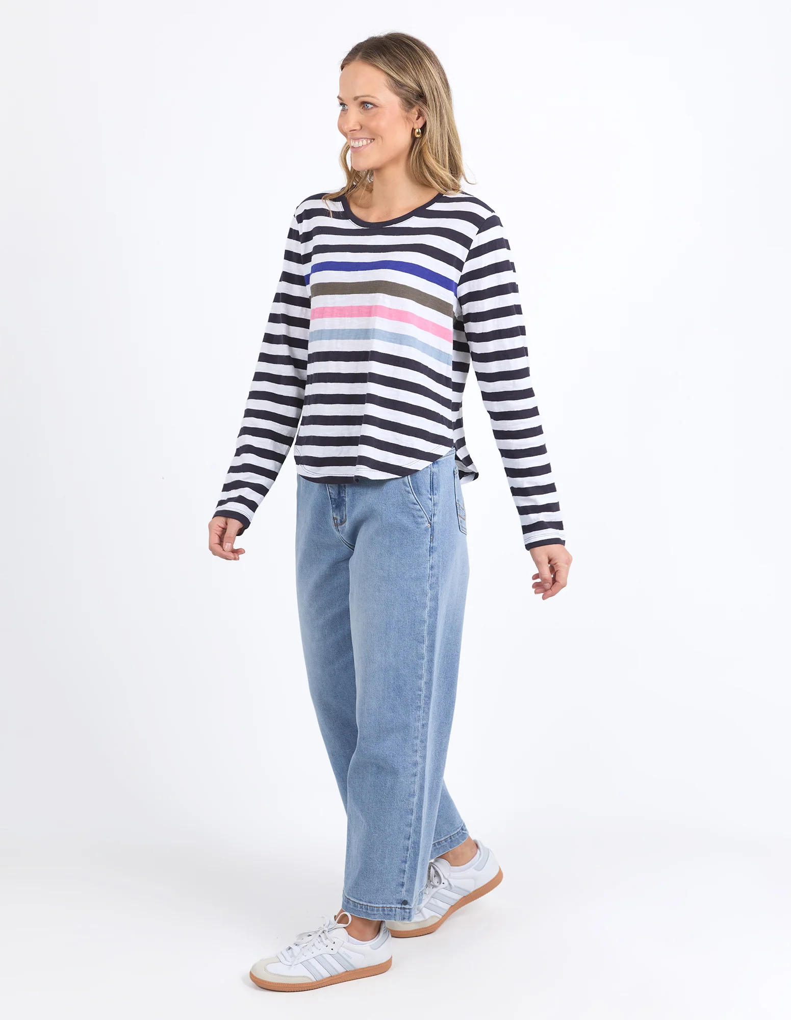 Elm Harmony L/S Tee Navy and White Stripe - Image 5
