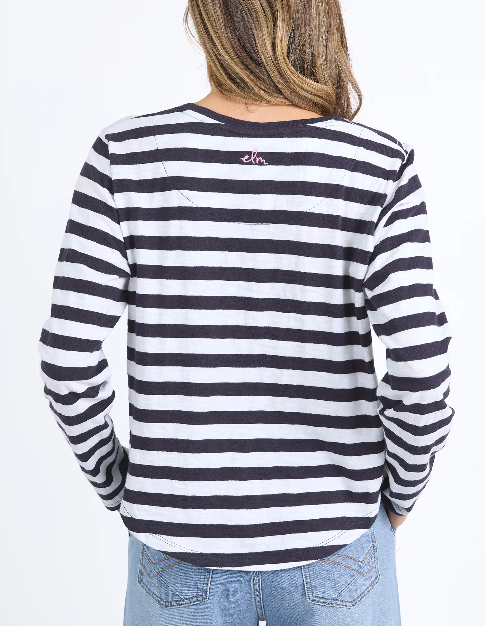 Elm Harmony L/S Tee Navy and White Stripe - Image 6