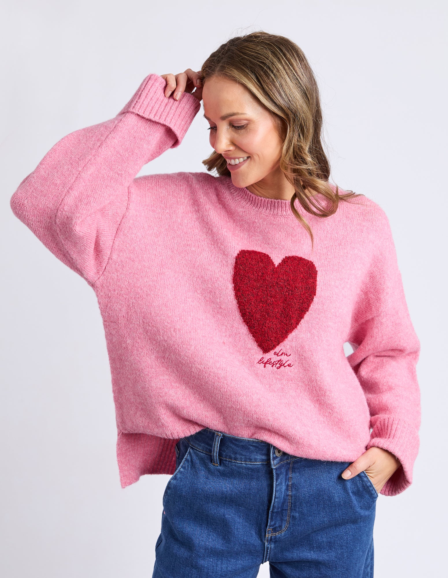 Elm Intersia Heart Knit Quartz Pink - Image 2
