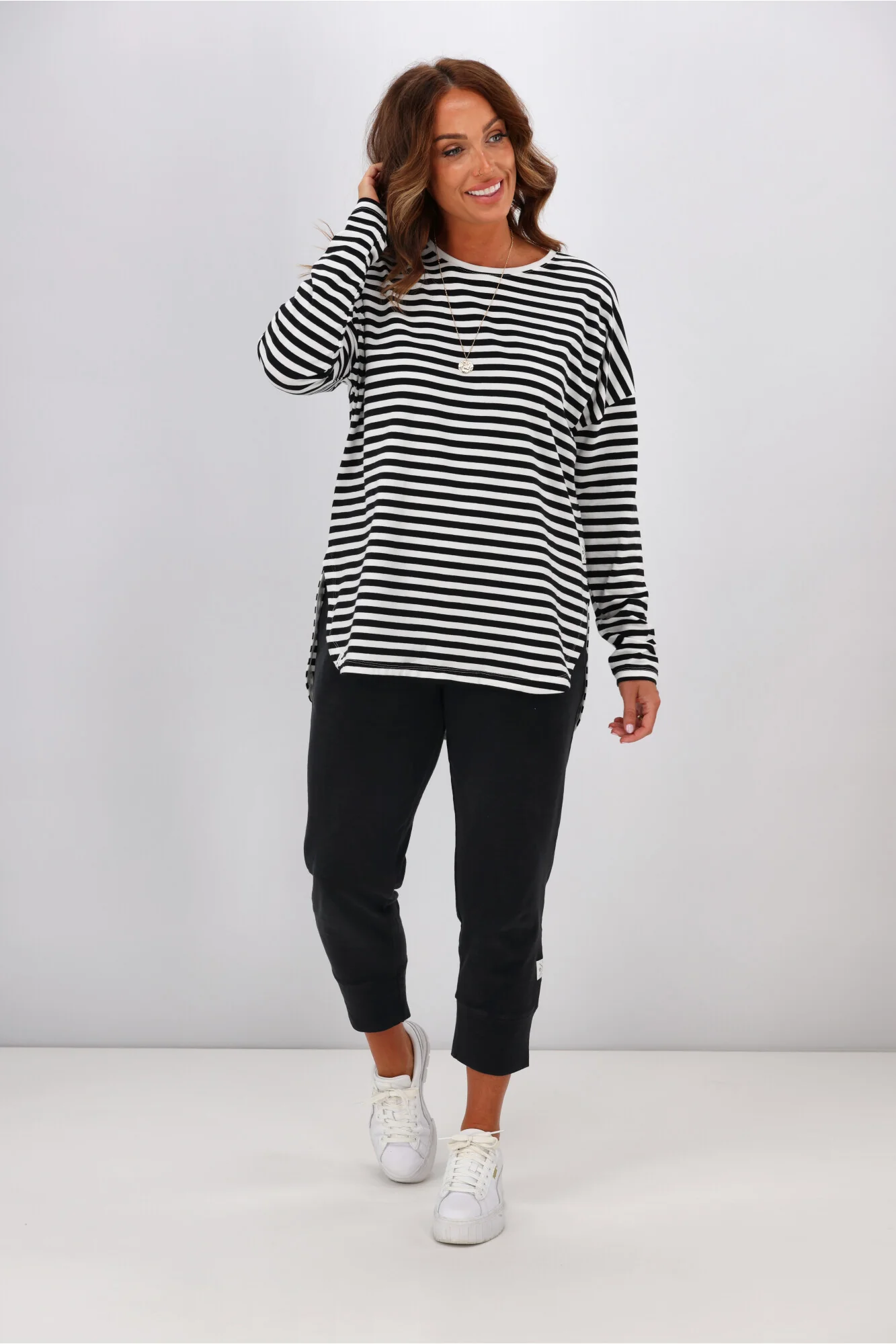 Elm Lauren L/S Tee Black & White Stripe - Image 3