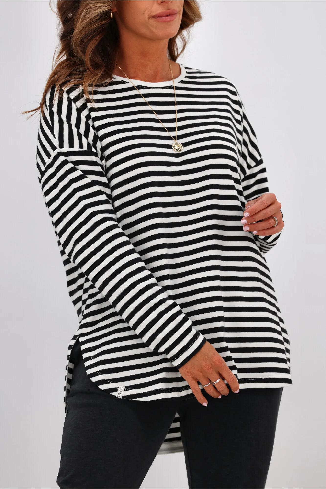 Elm Lauren L/S Tee Black & White Stripe - Image 4
