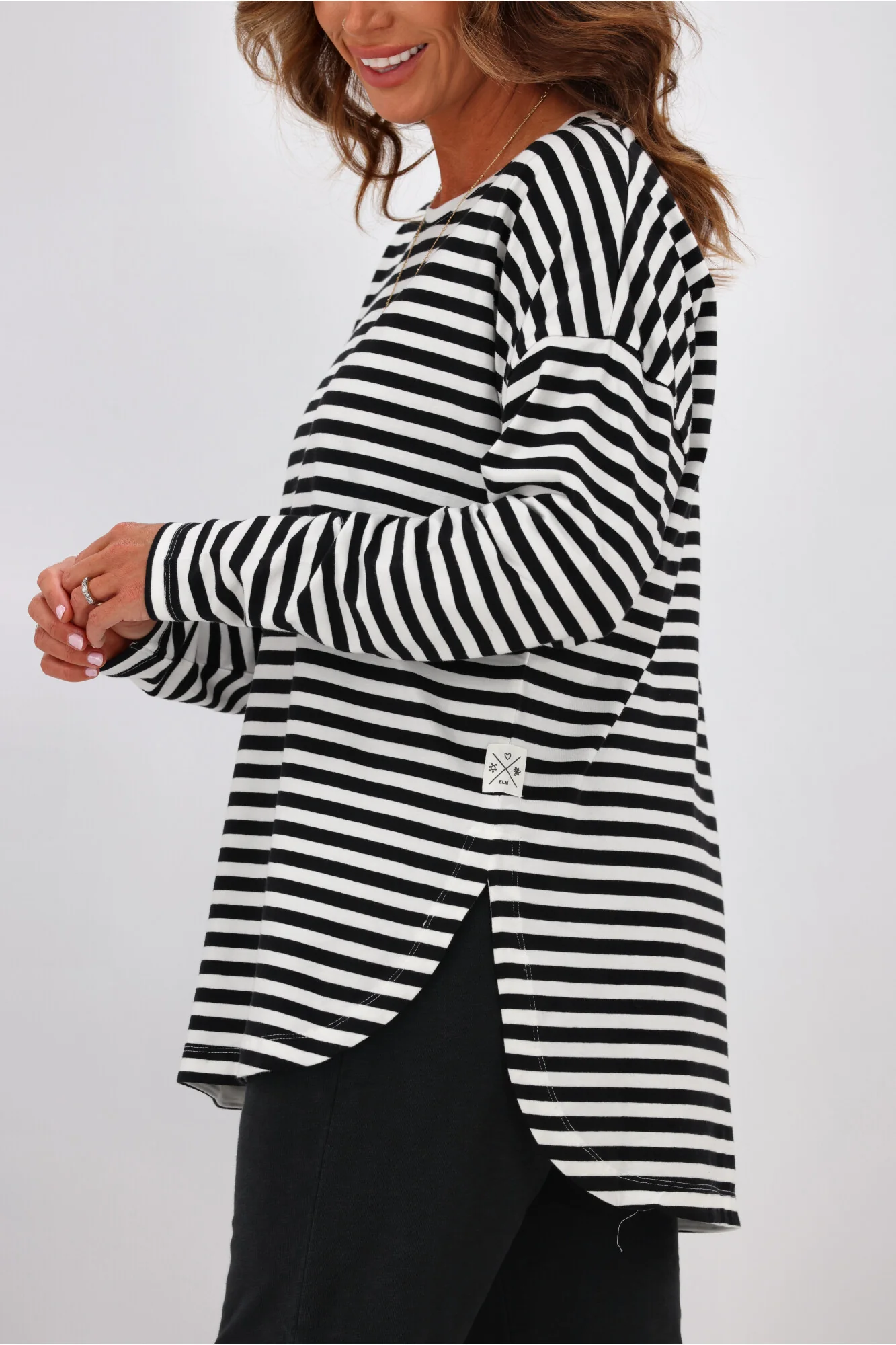Elm Lauren L/S Tee Black & White Stripe - Image 7