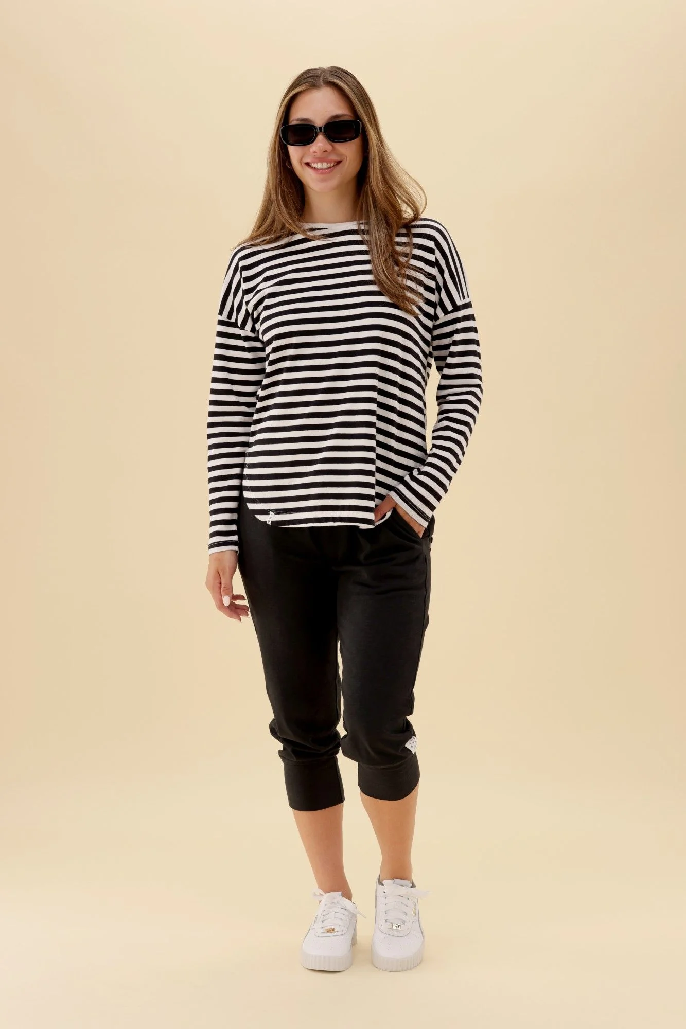Elm Lauren L/S Tee Black & White Stripe - Image 9