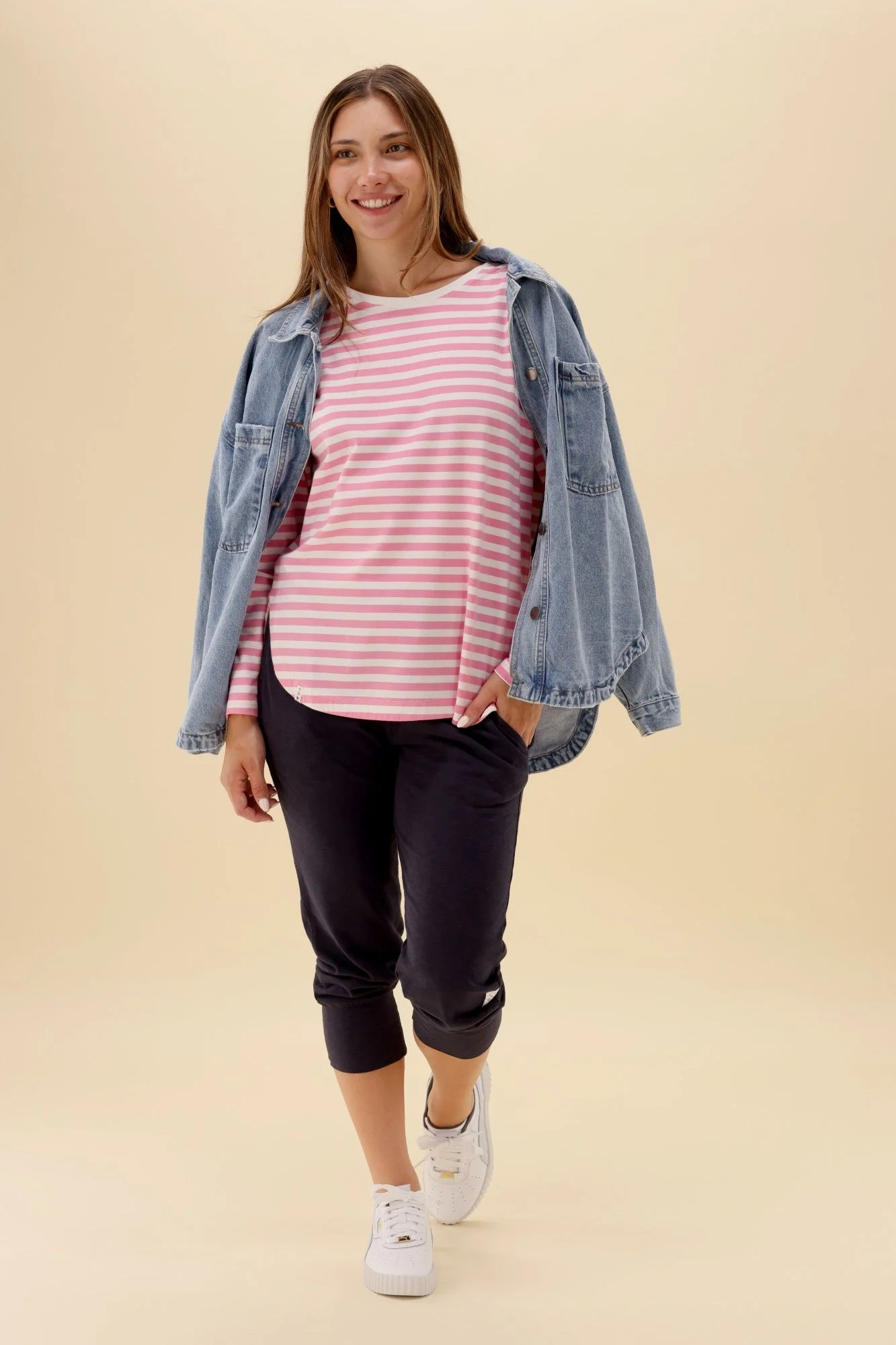 Elm Lauren L/S Tee Sherbet Pink & White Stripe - Image 6