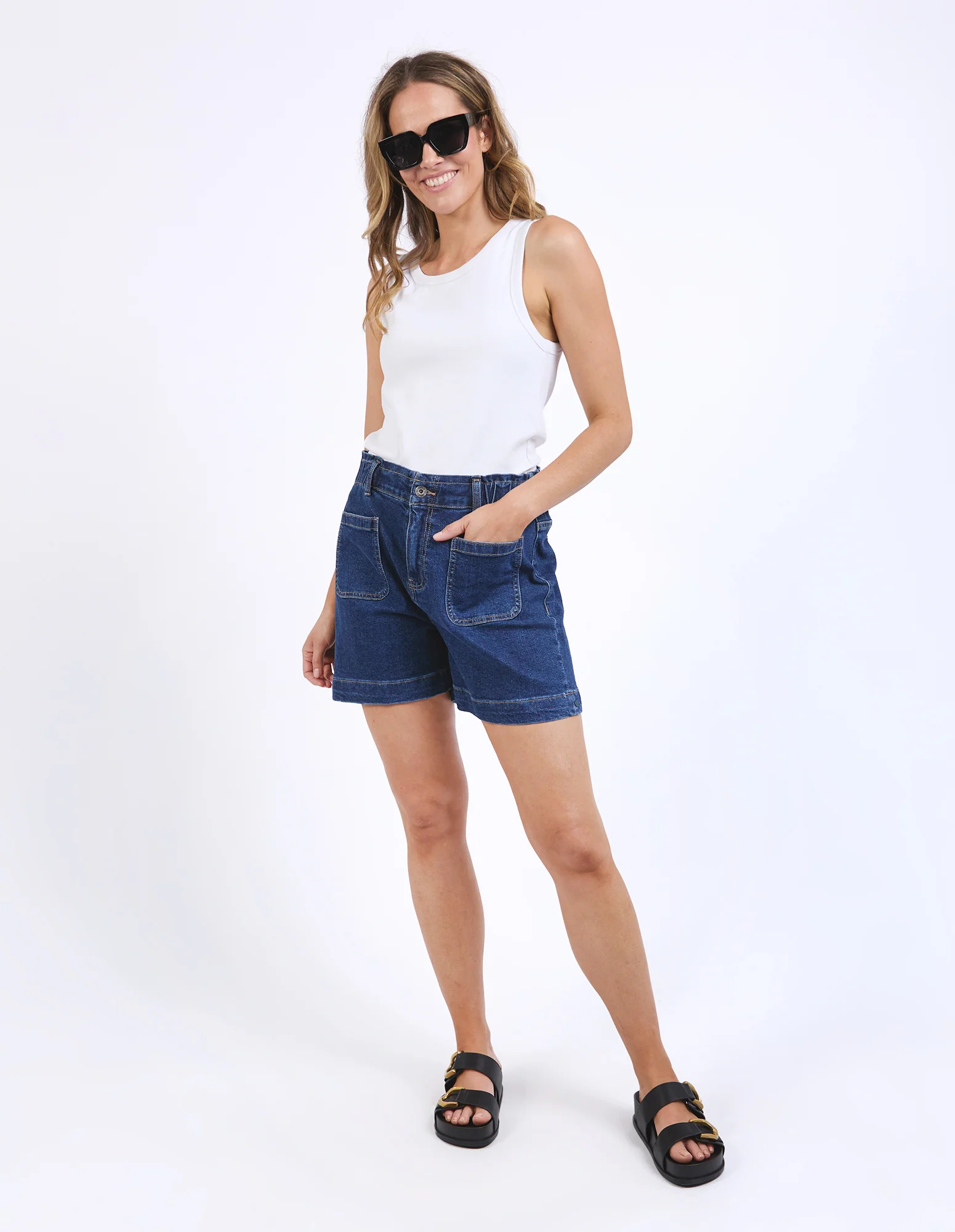 Elm Lennox Denim Shorts Dark Blue Wash - Image 2