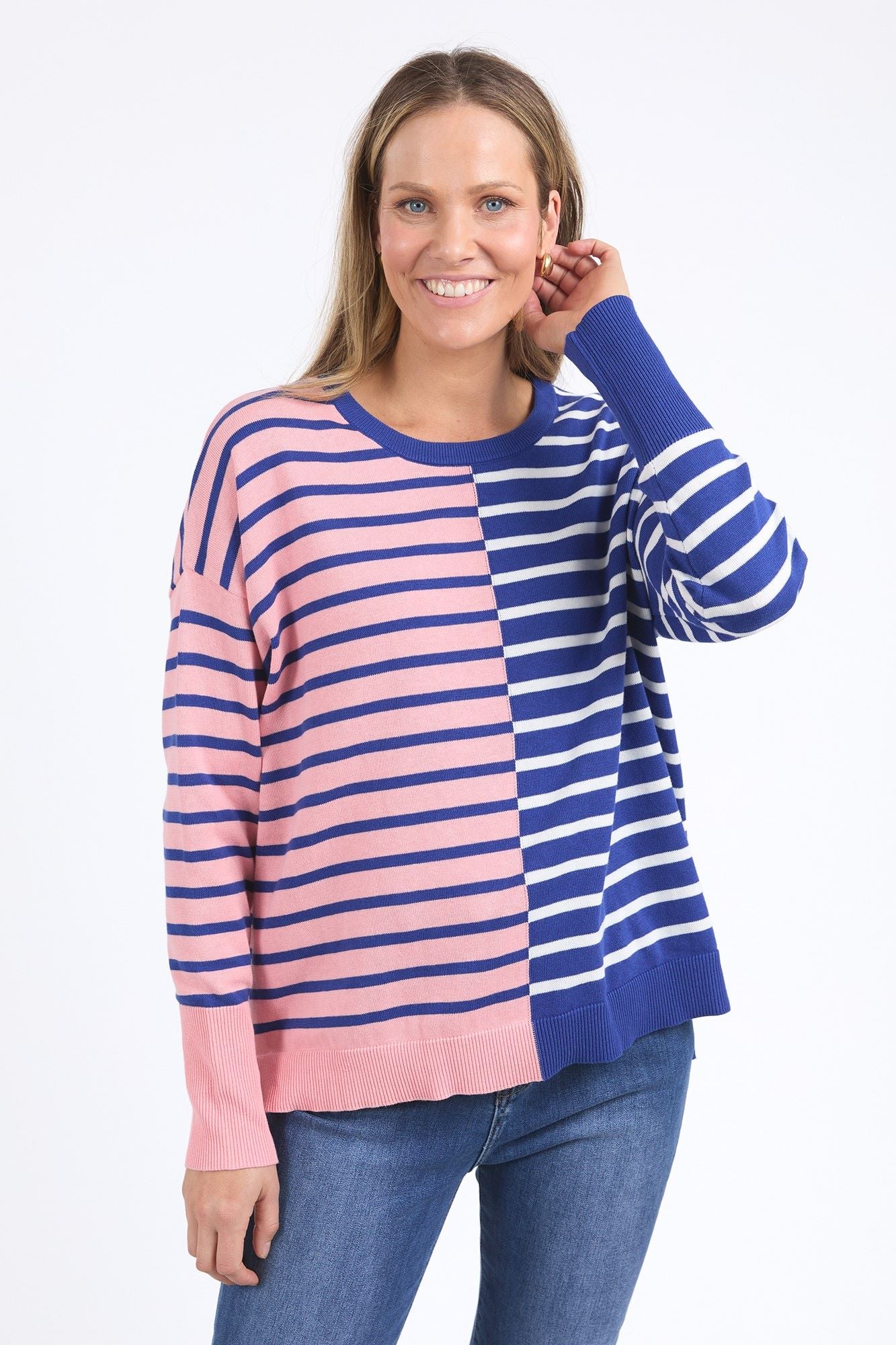 Elm Louise Spliced Knit Deep Blue/Pink Blush - Image 3