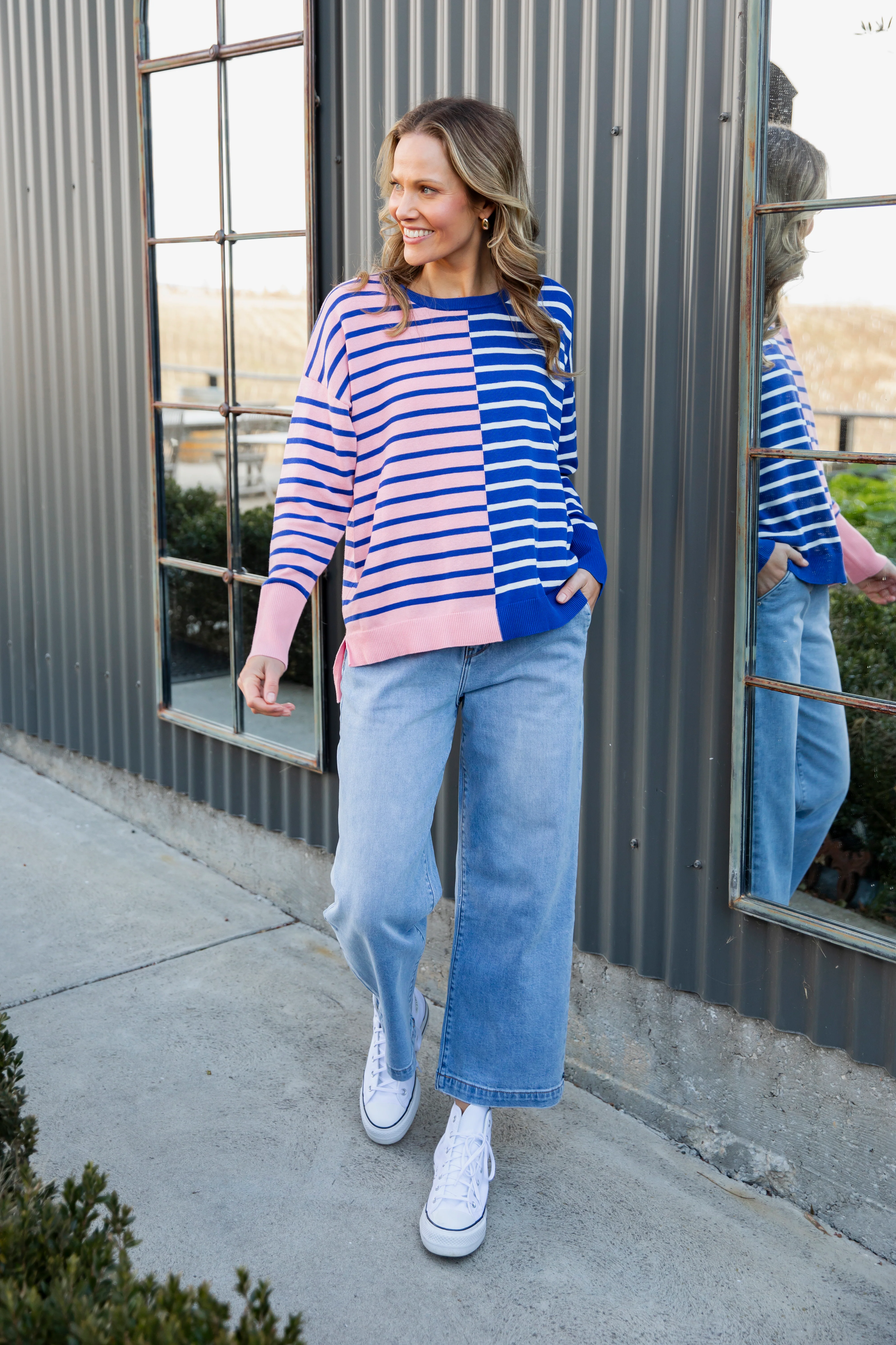 Elm Louise Spliced Knit Deep Blue/Pink Blush - Image 5