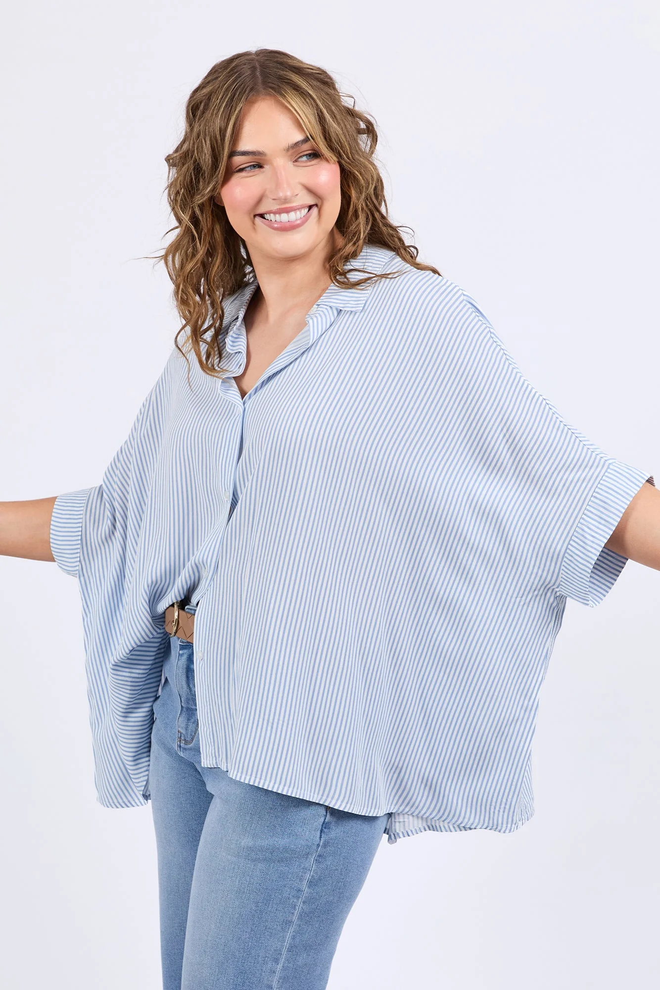 Elm Luna Shirt Dusk Blue Marshmallow Stripe - Image 3