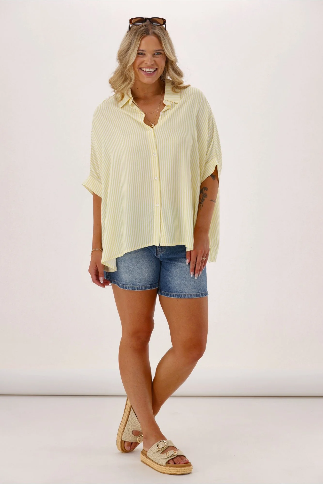 Elm Luna Shirt Pale Banana Stripe - Image 2