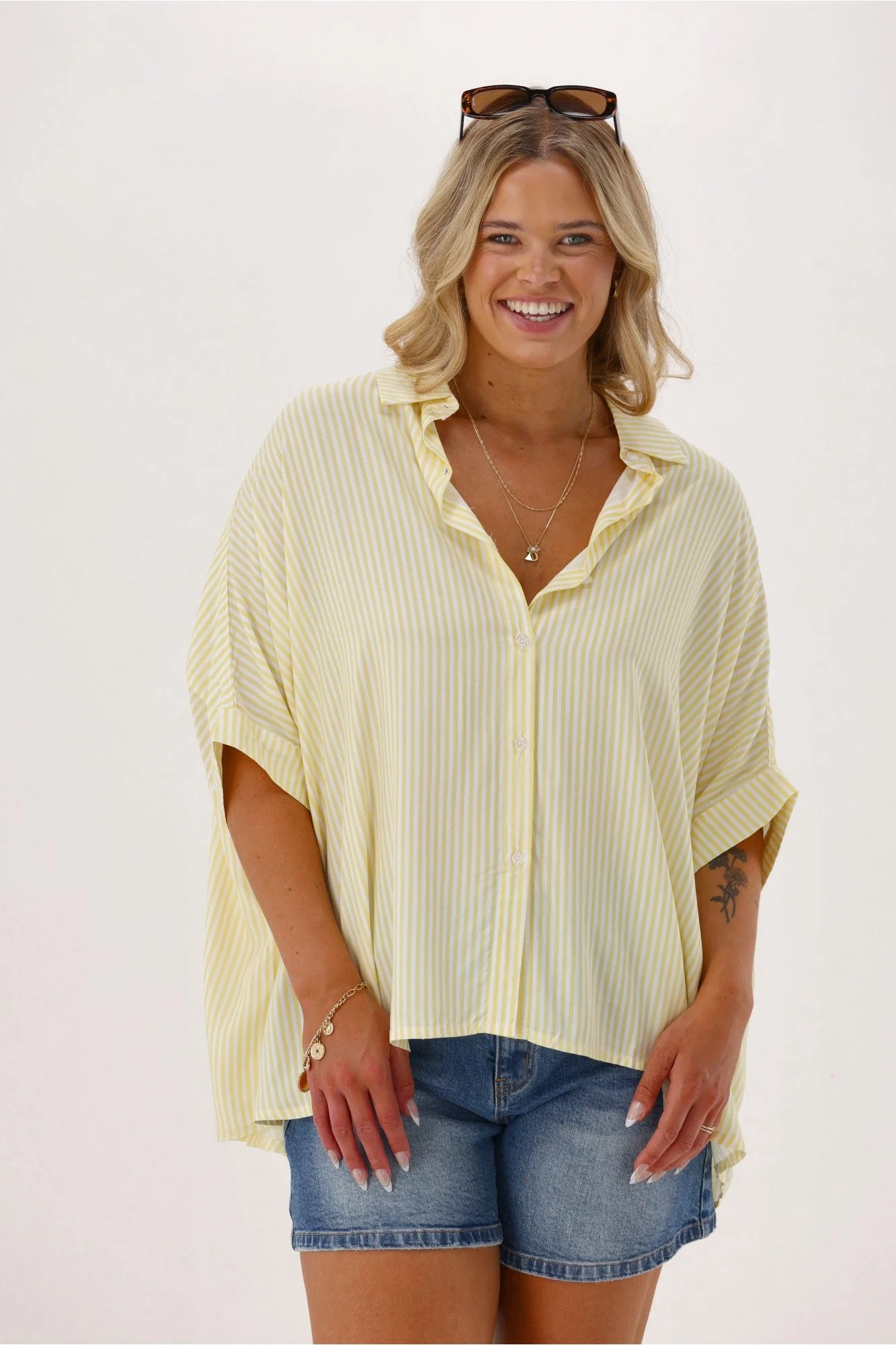 Elm Luna Shirt Pale Banana Stripe - Image 3