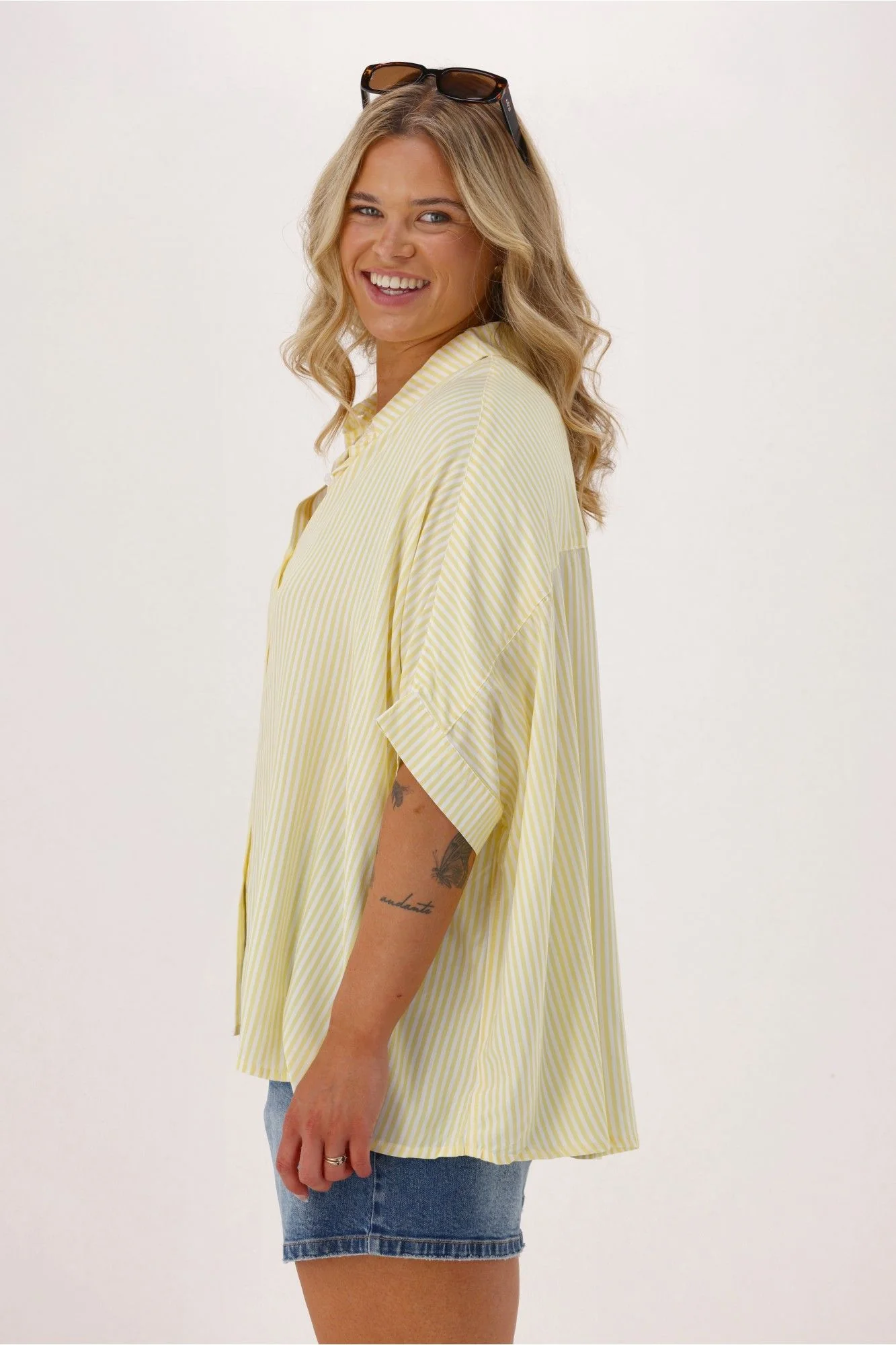Elm Luna Shirt Pale Banana Stripe - Image 4