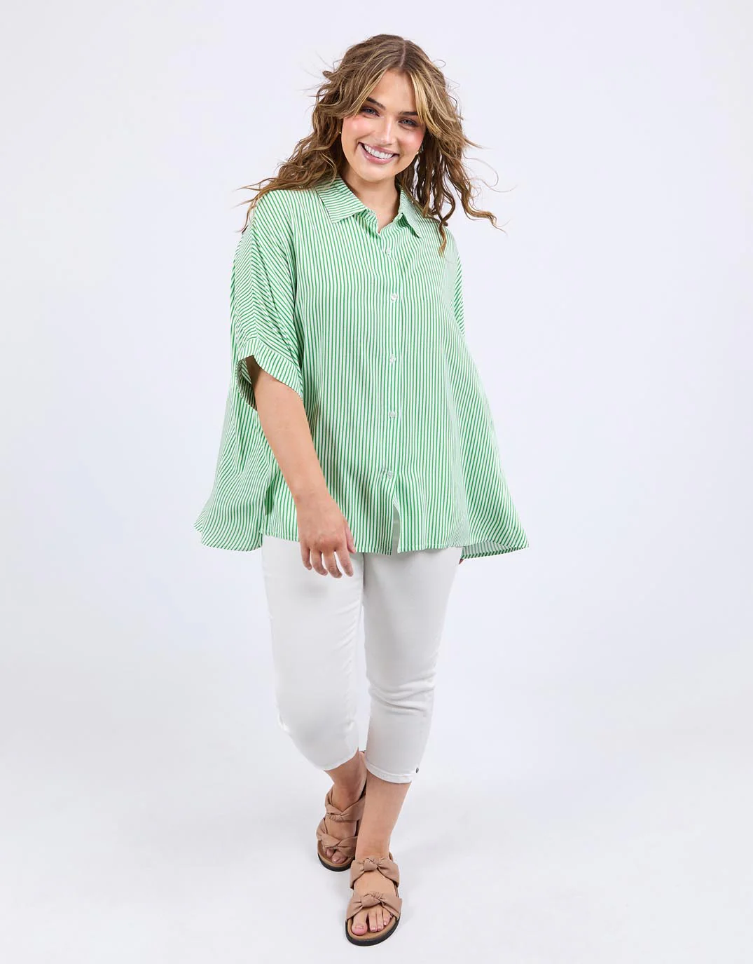 Elm Luna Shirt Spring Green Marshmallow Stripe - Image 3