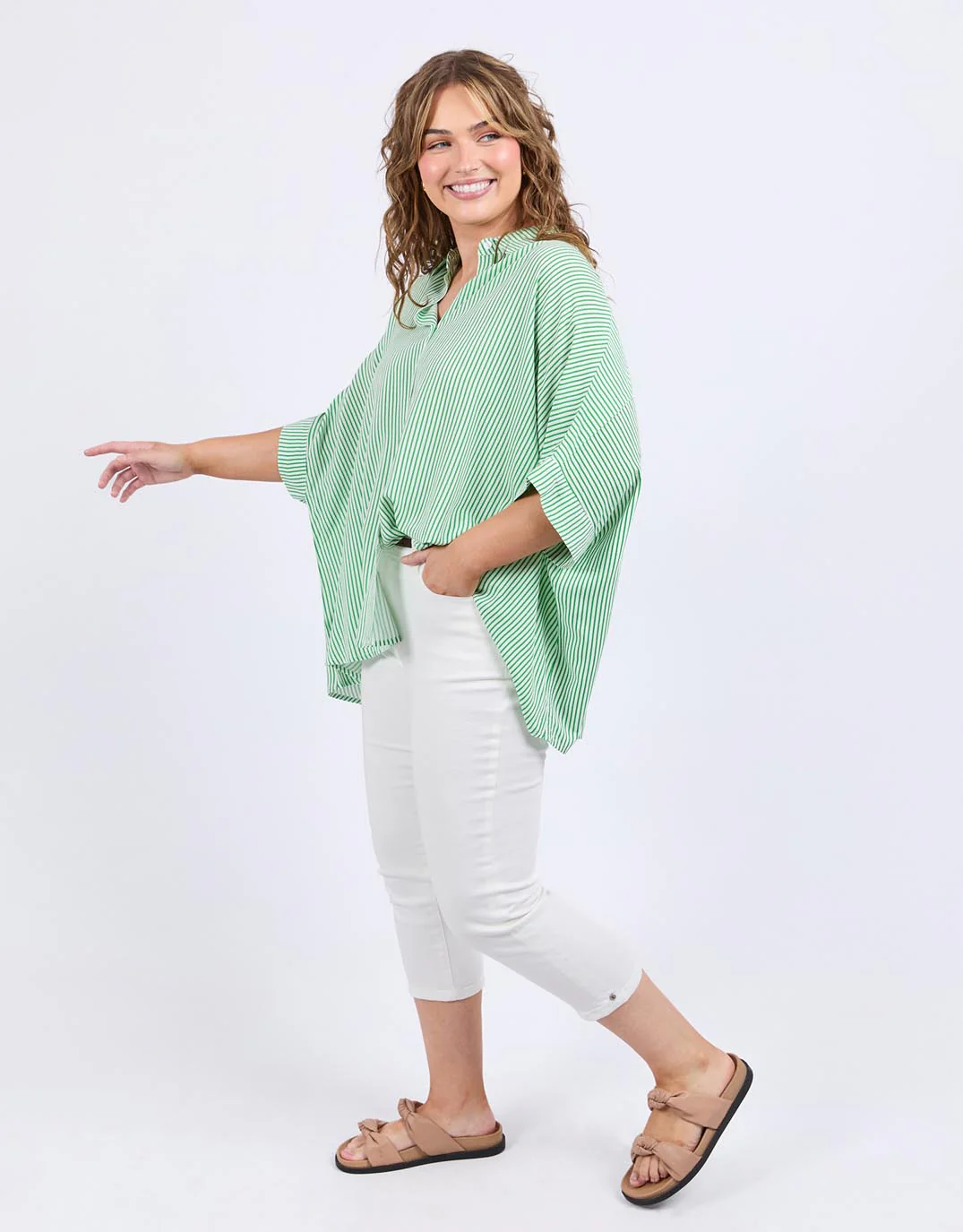 Elm Luna Shirt Spring Green Marshmallow Stripe - Image 5