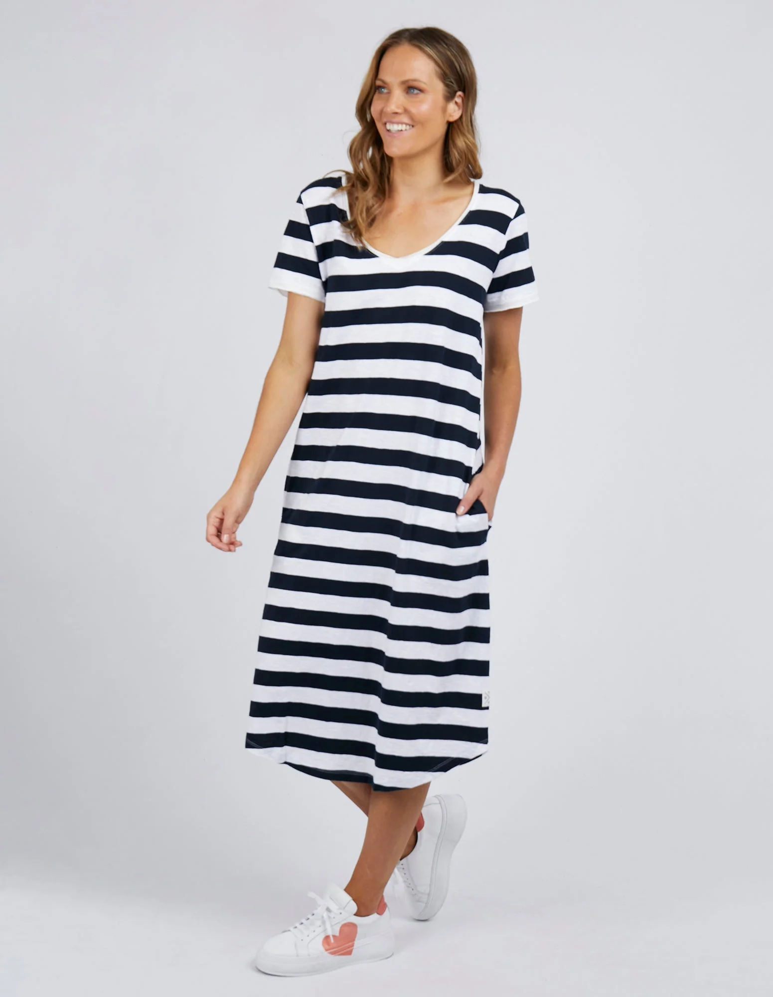 Elm Maeve Midi Dress Navy Stripe - Image 4
