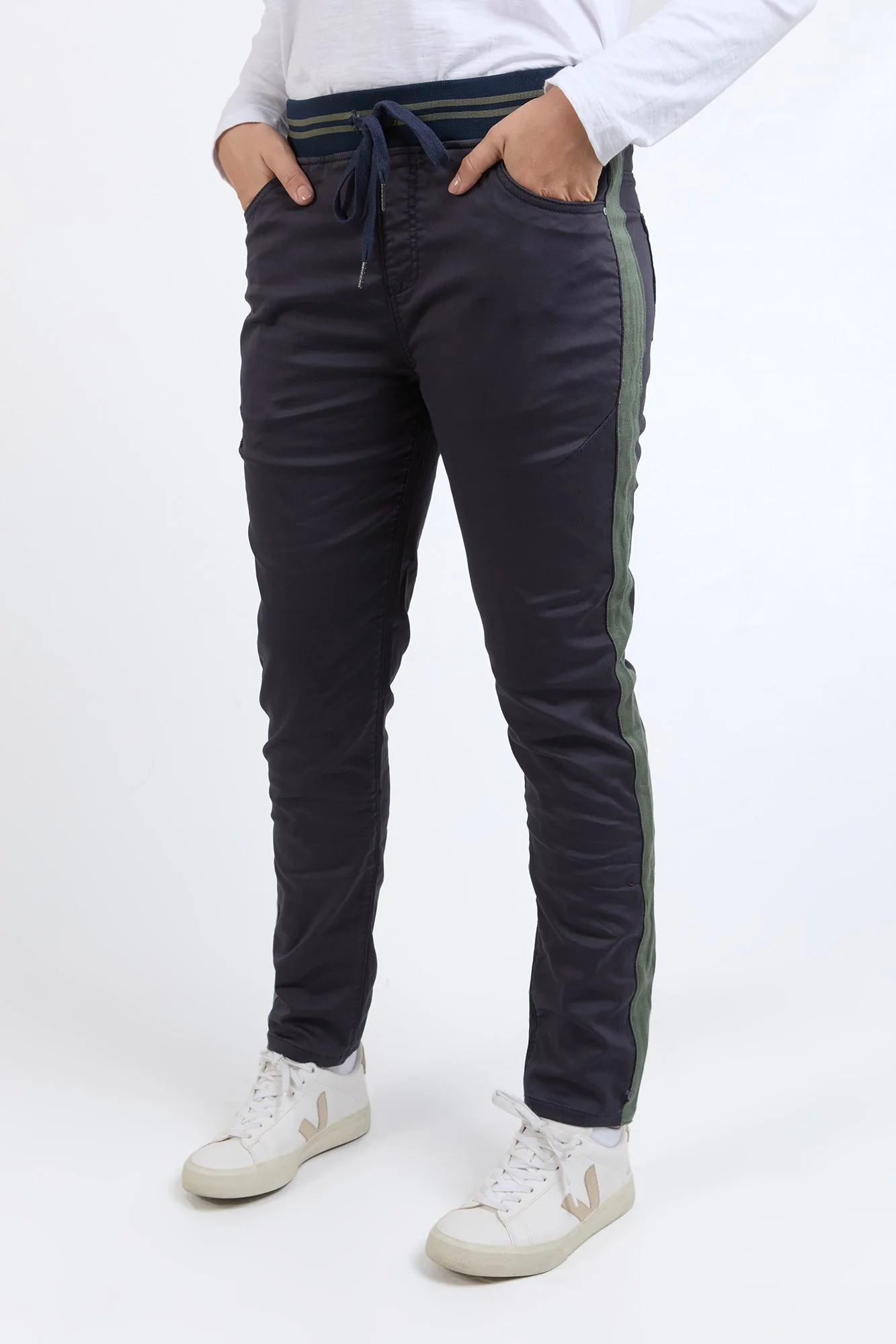 Elm Margo Jogger With Side Tape Navy With Khaki Tape - Image 2