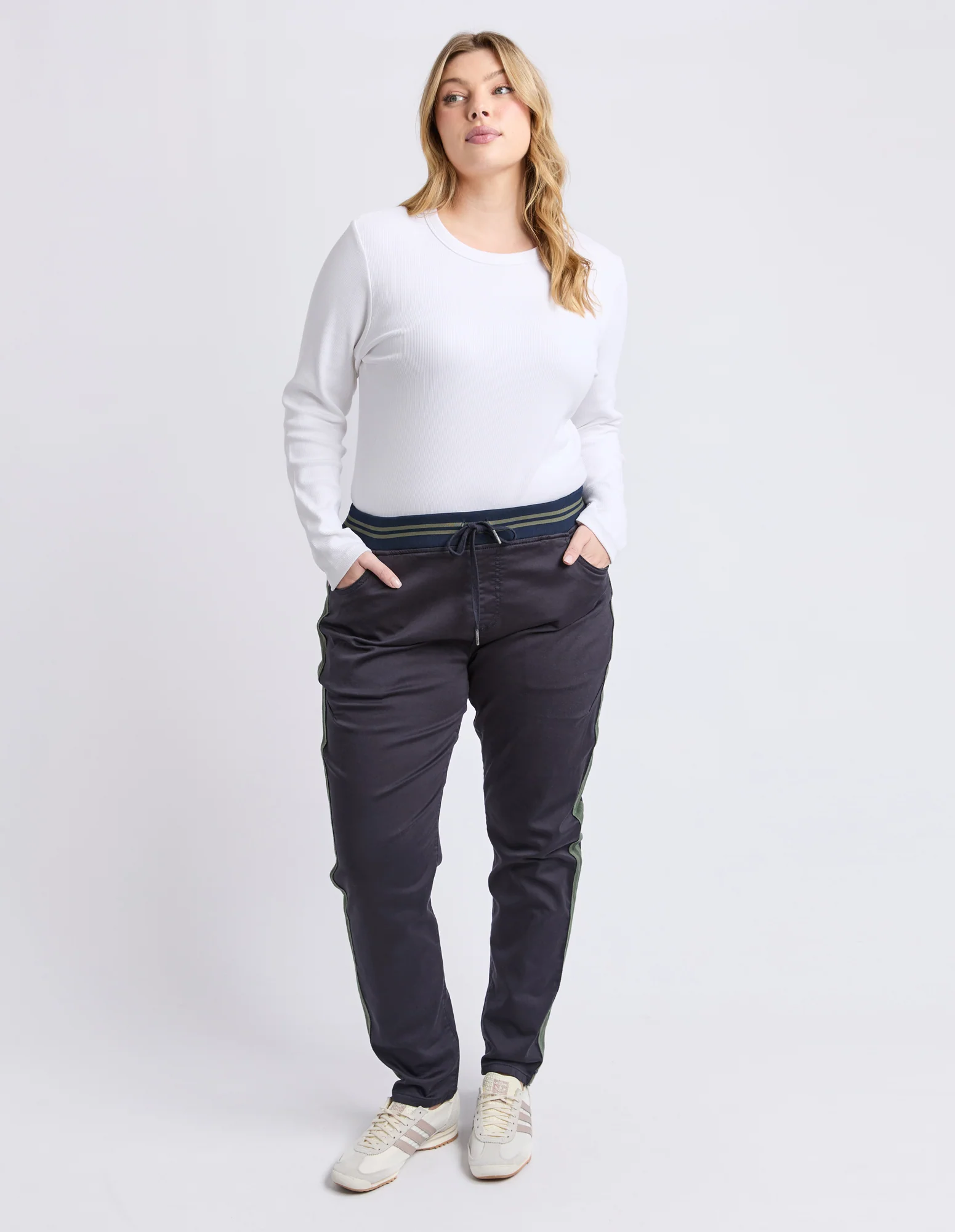 Elm Margo Jogger With Side Tape Navy With Khaki Tape - Image 4