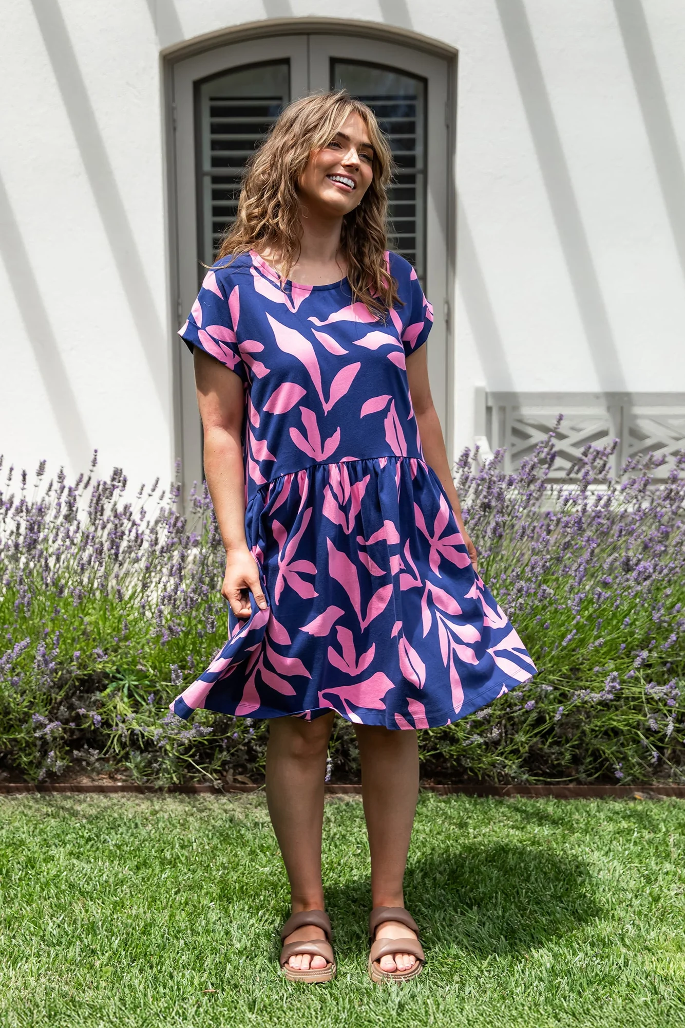 Elm Mimosa Dress Blue Depths Yardage Print