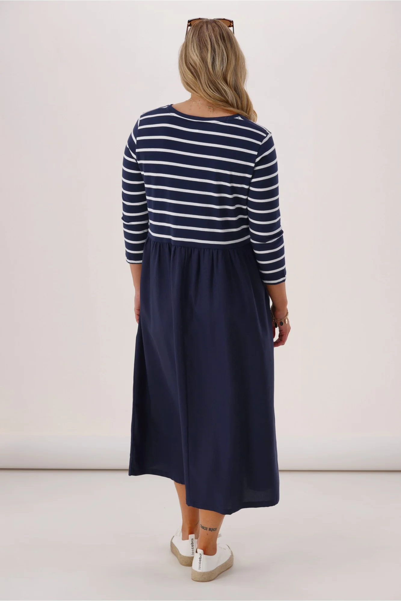 Elm Parker 3/4 Sleeve Dress Navy Stripe - Image 5