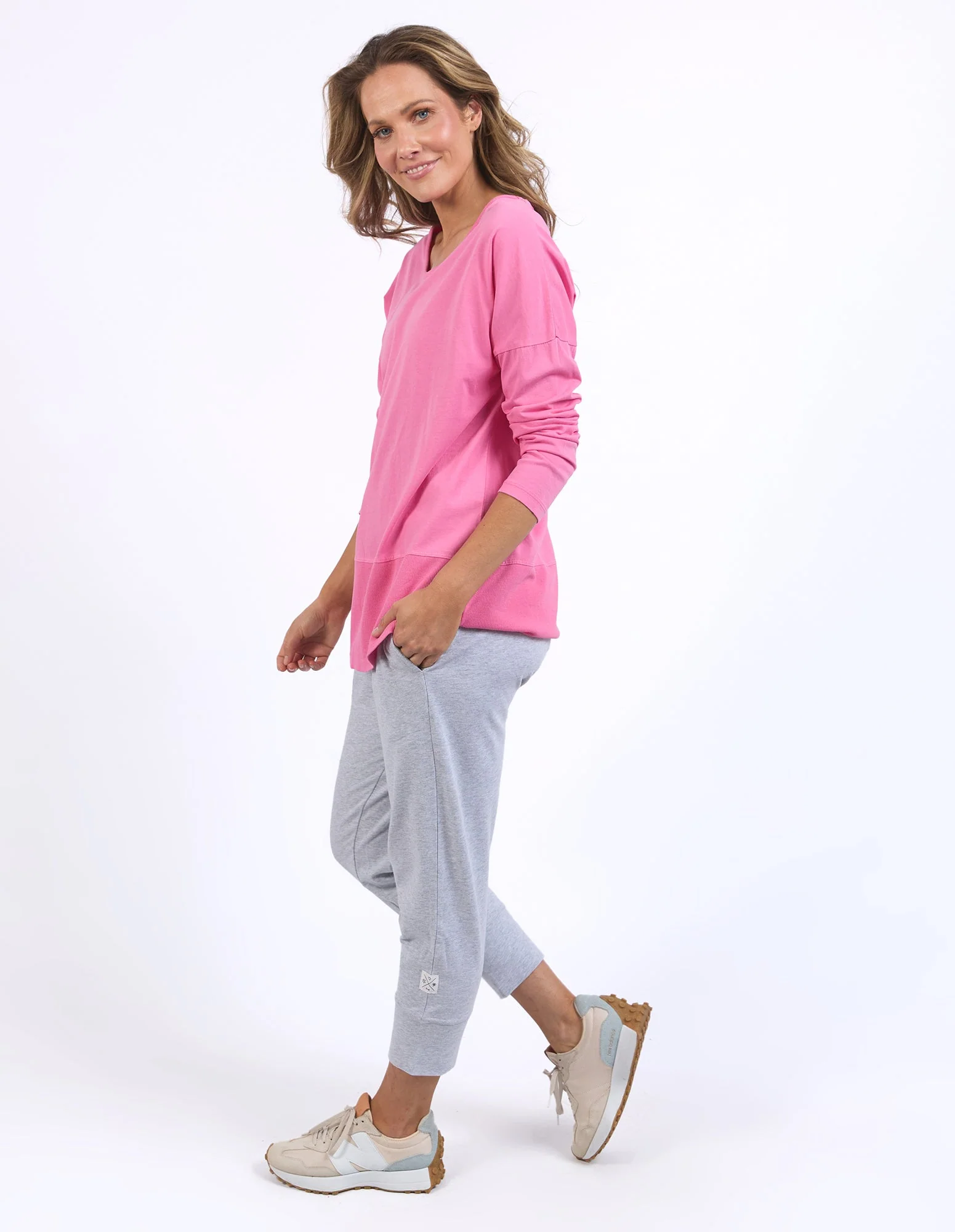 Elm Rib L/S Tee Pink Geranium - Image 3