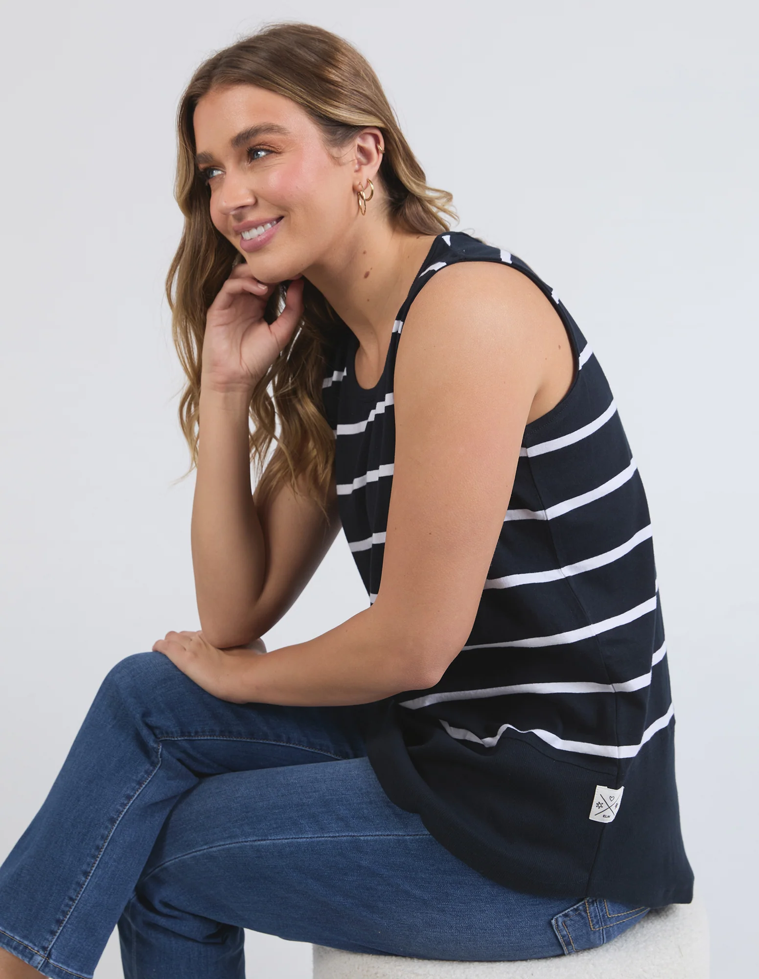 Elm Rib Tank Navy With White Stripe - Image 3