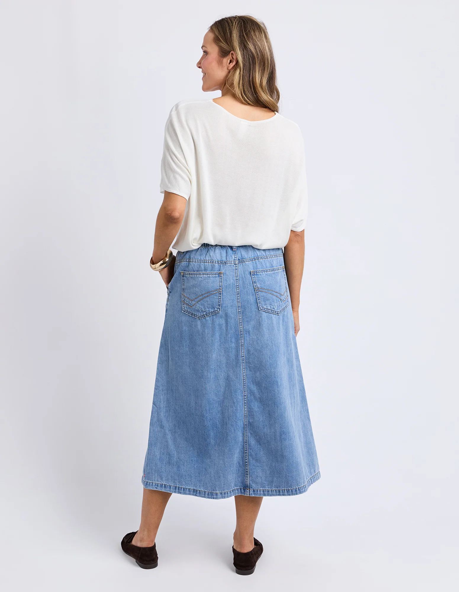 Elm Scallop Edge Denim Skirt Light Blue - Image 6