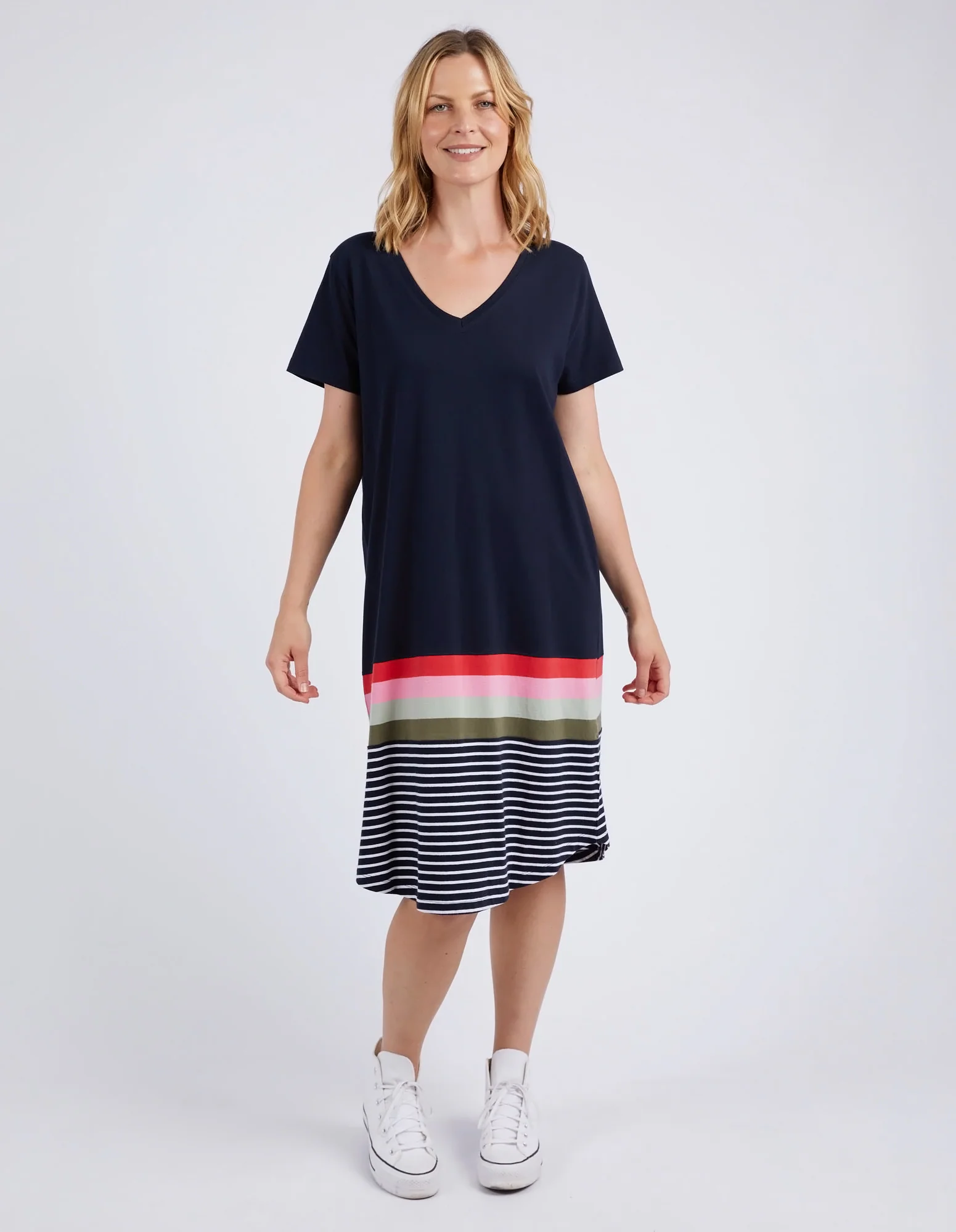 Elm Terra Tee Dress Navy and White Stripe - Image 2
