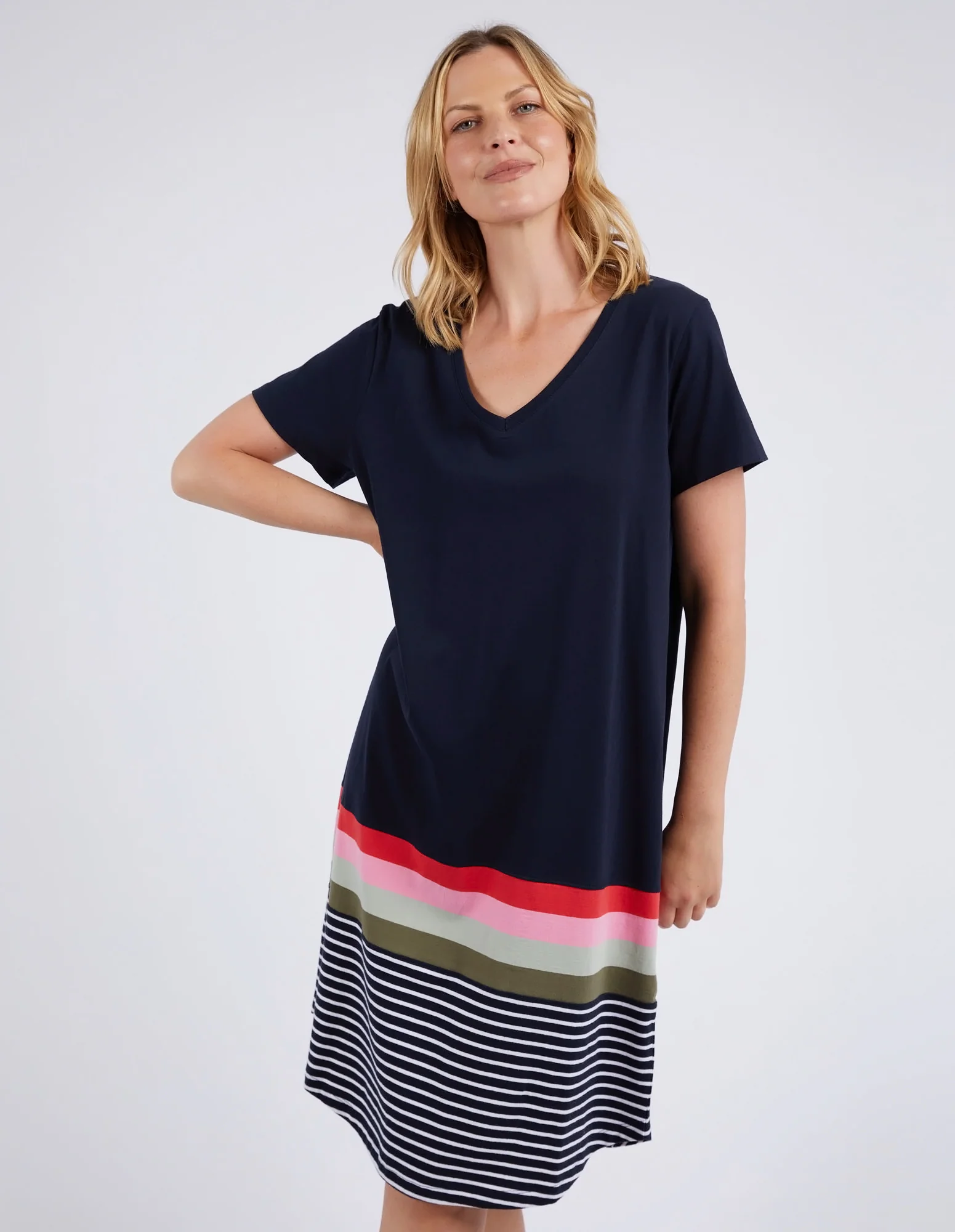 Elm Terra Tee Dress Navy and White Stripe - Image 3