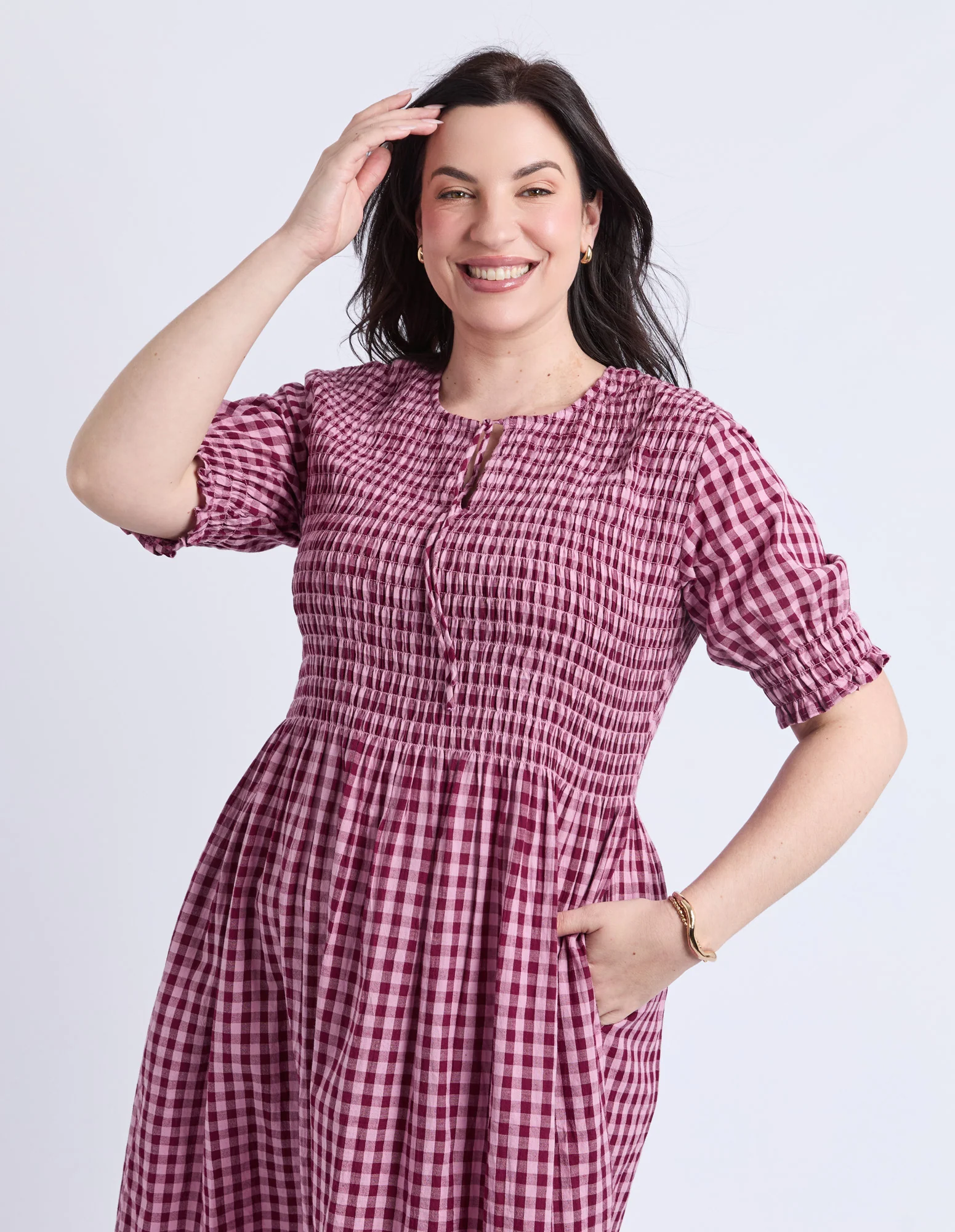 Elm Willa Check Dress Merlot - Image 3